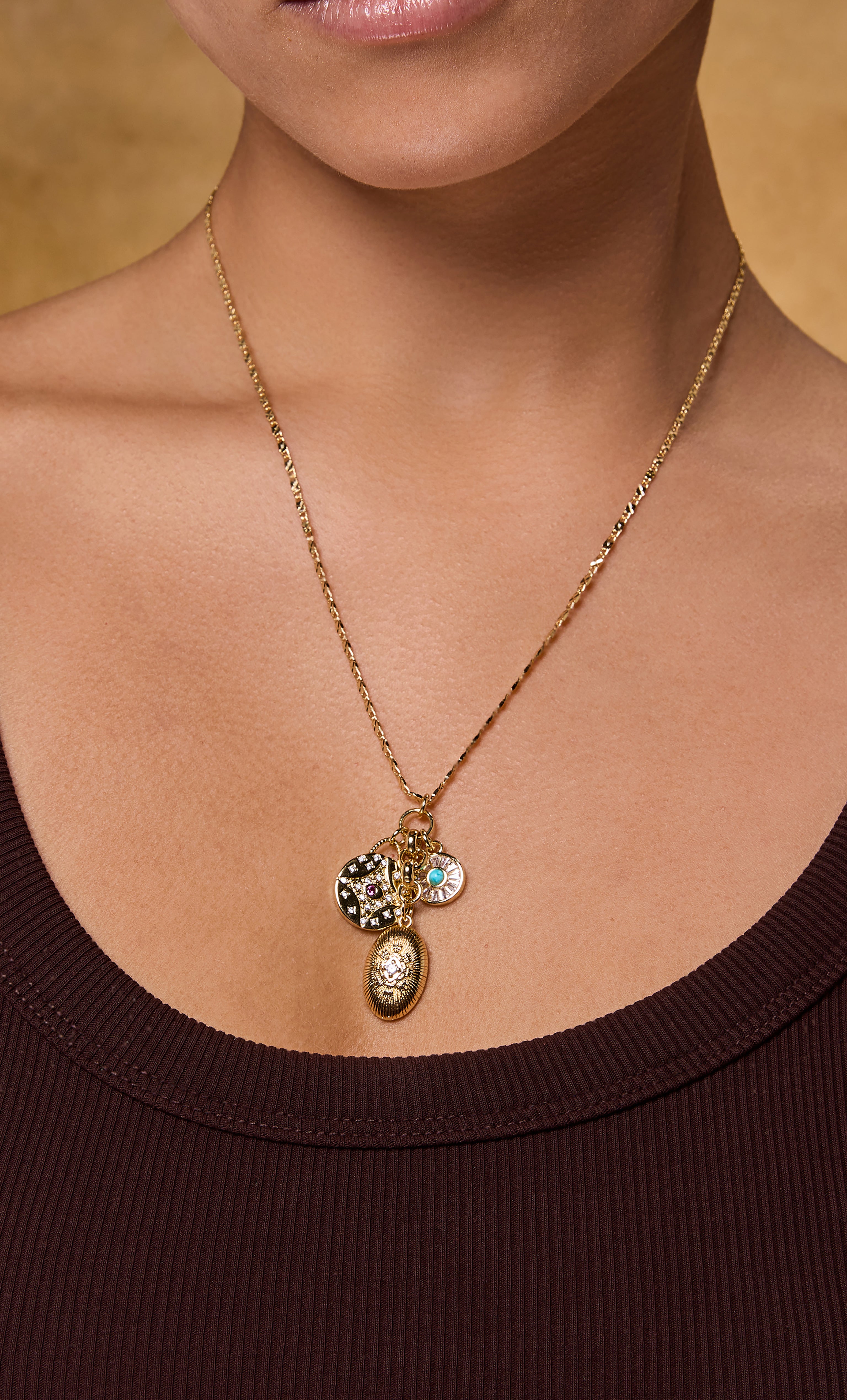 24K Gold Fill Mariner Chain Vintage Charm Necklace with Turquoise & Zirconia Charms | Tunik