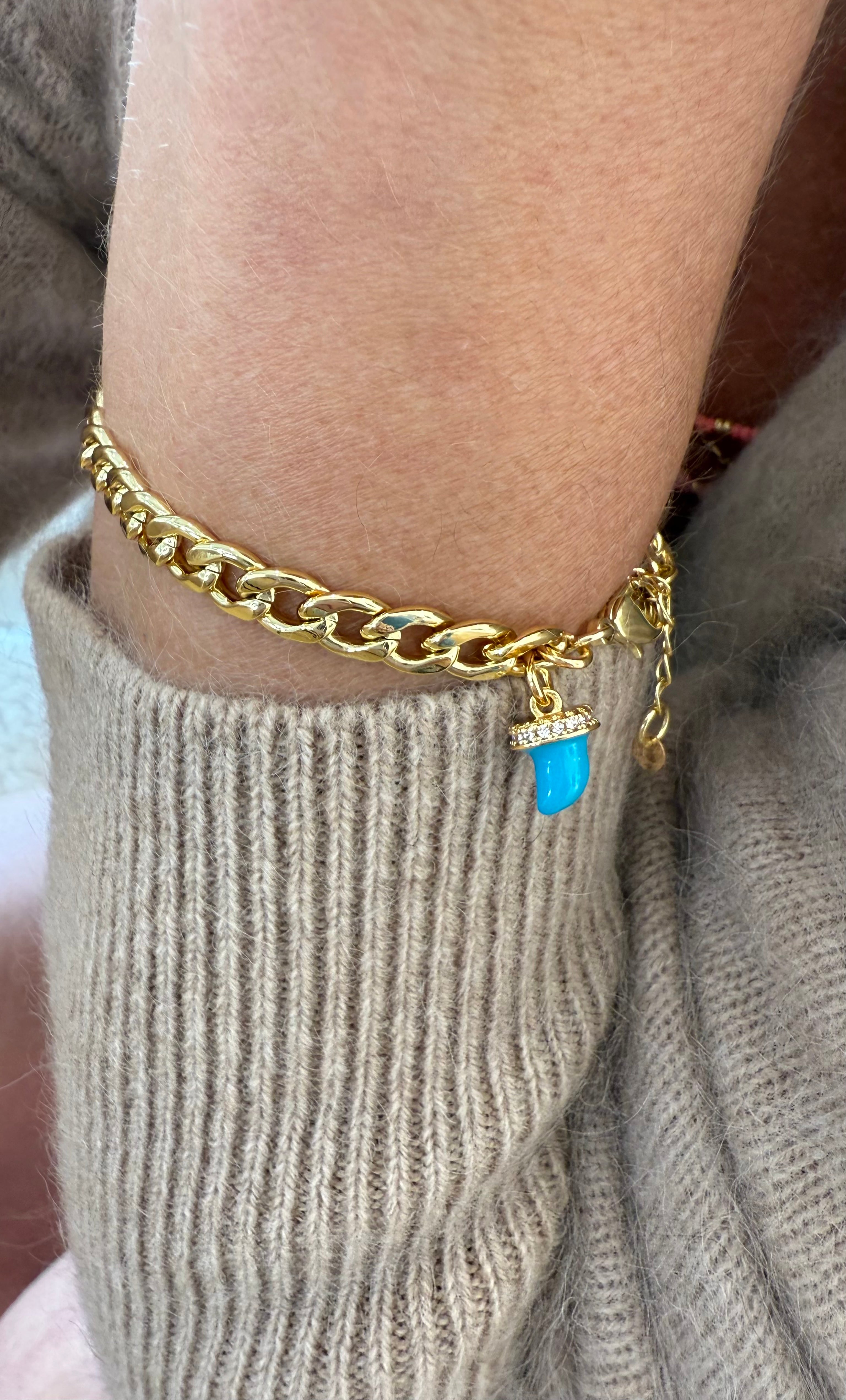 Blue Horn Good Luck Charm Chain Bracelet - Gold Fill Handmade | Tunik