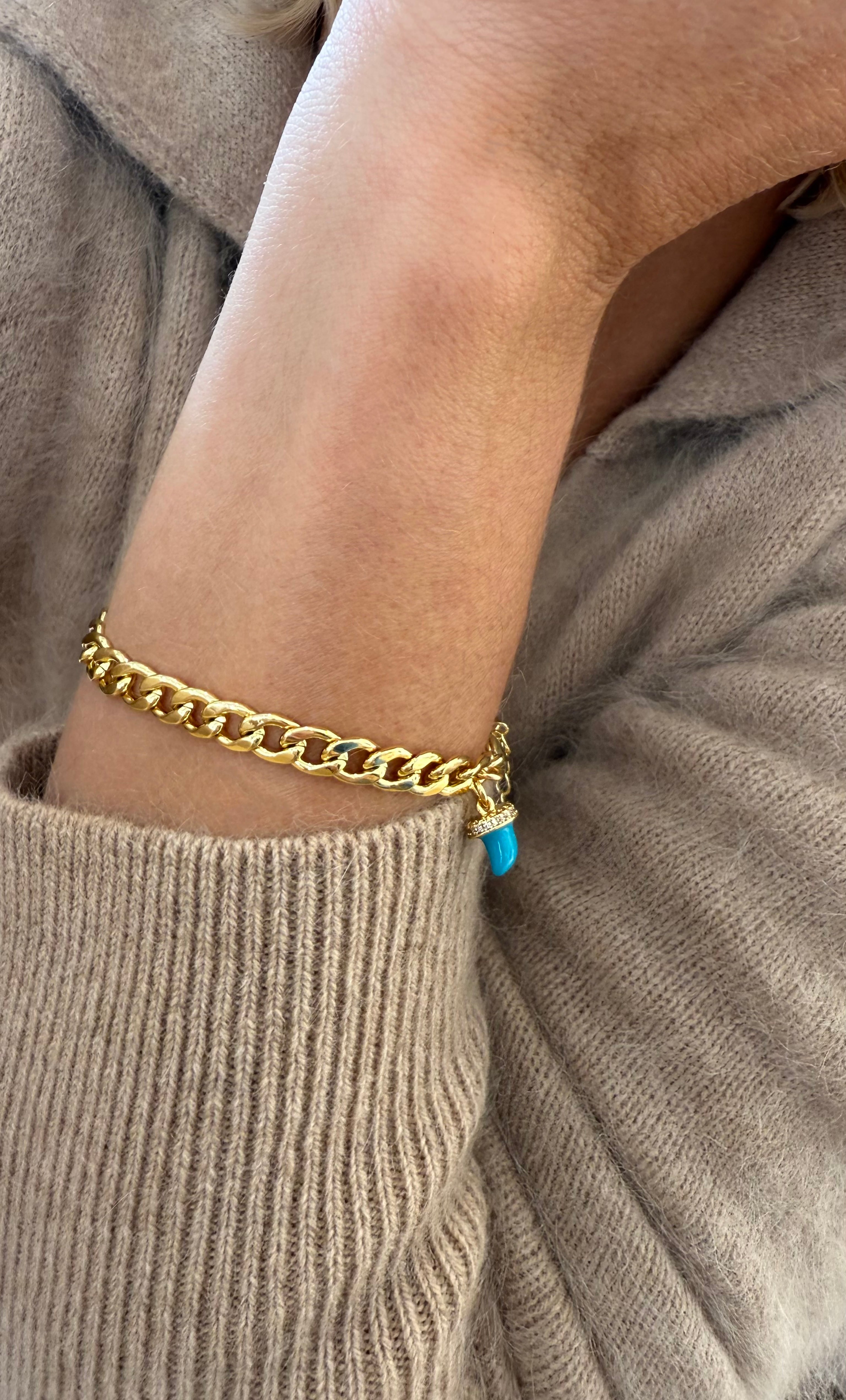 Blue Horn Good Luck Charm Chain Bracelet - Gold Fill Handmade | Tunik