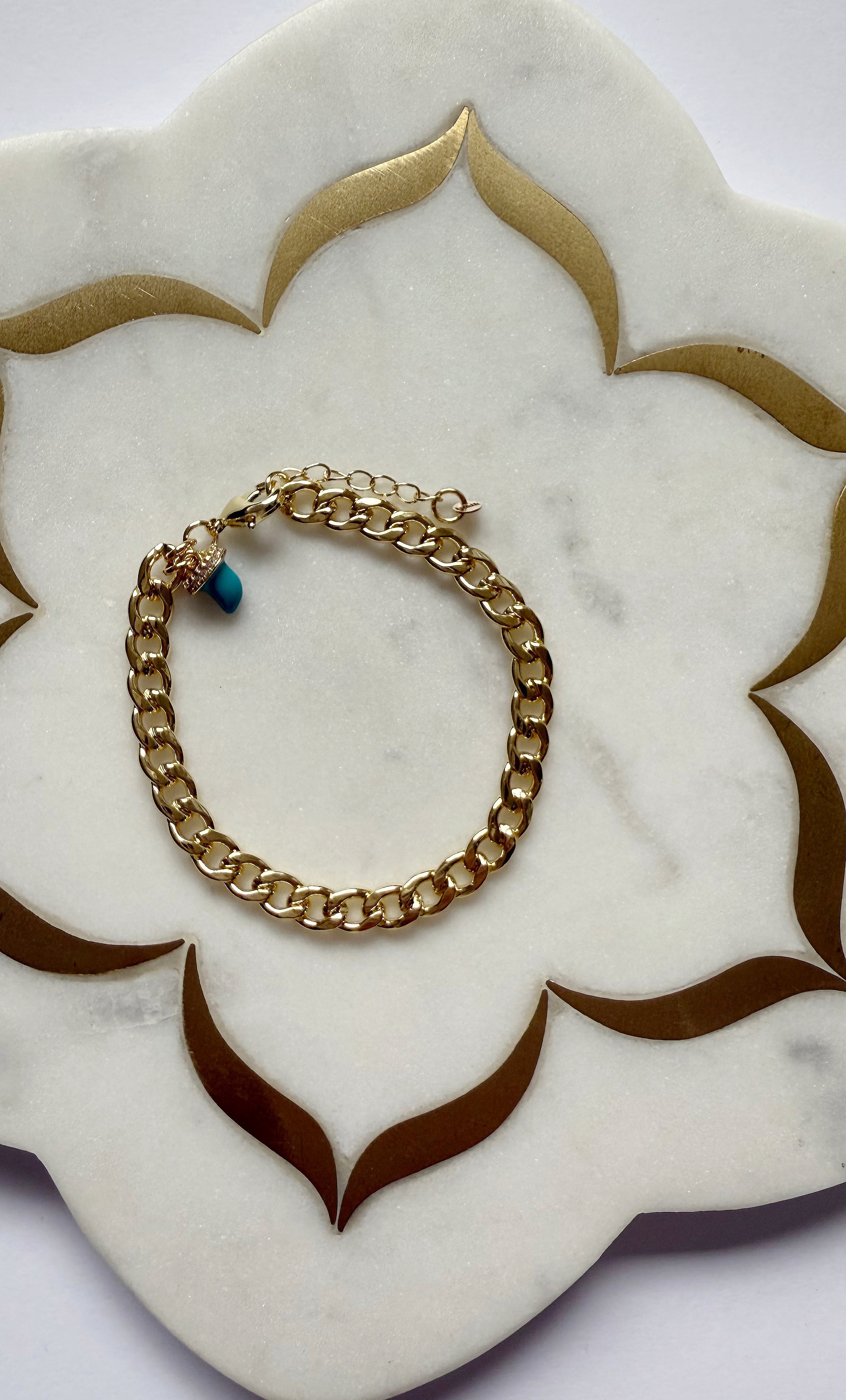 Blue Horn Good Luck Charm Chain Bracelet - Gold Fill Handmade | Tunik