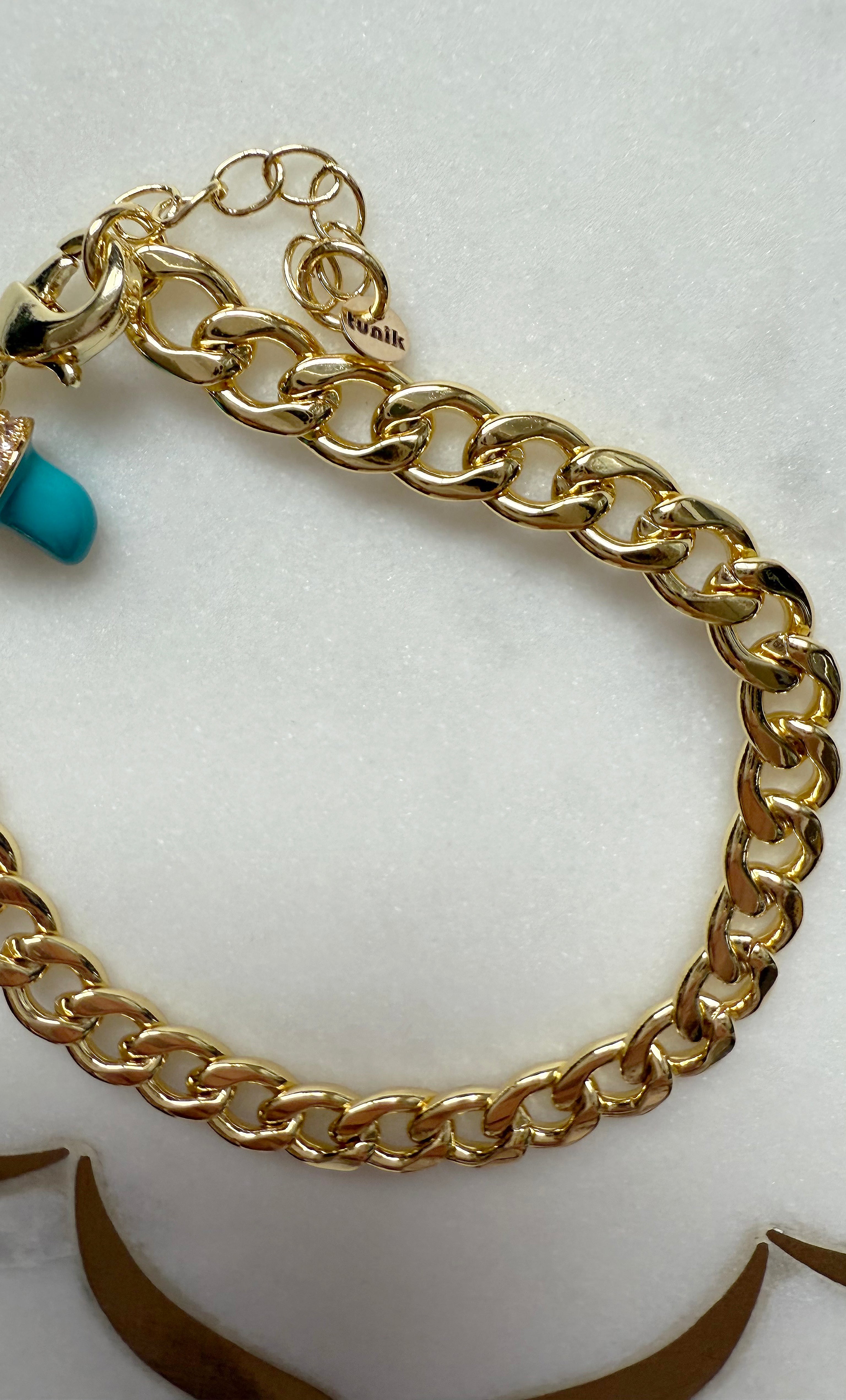 Blue Horn Good Luck Charm Chain Bracelet - Gold Fill Handmade | Tunik