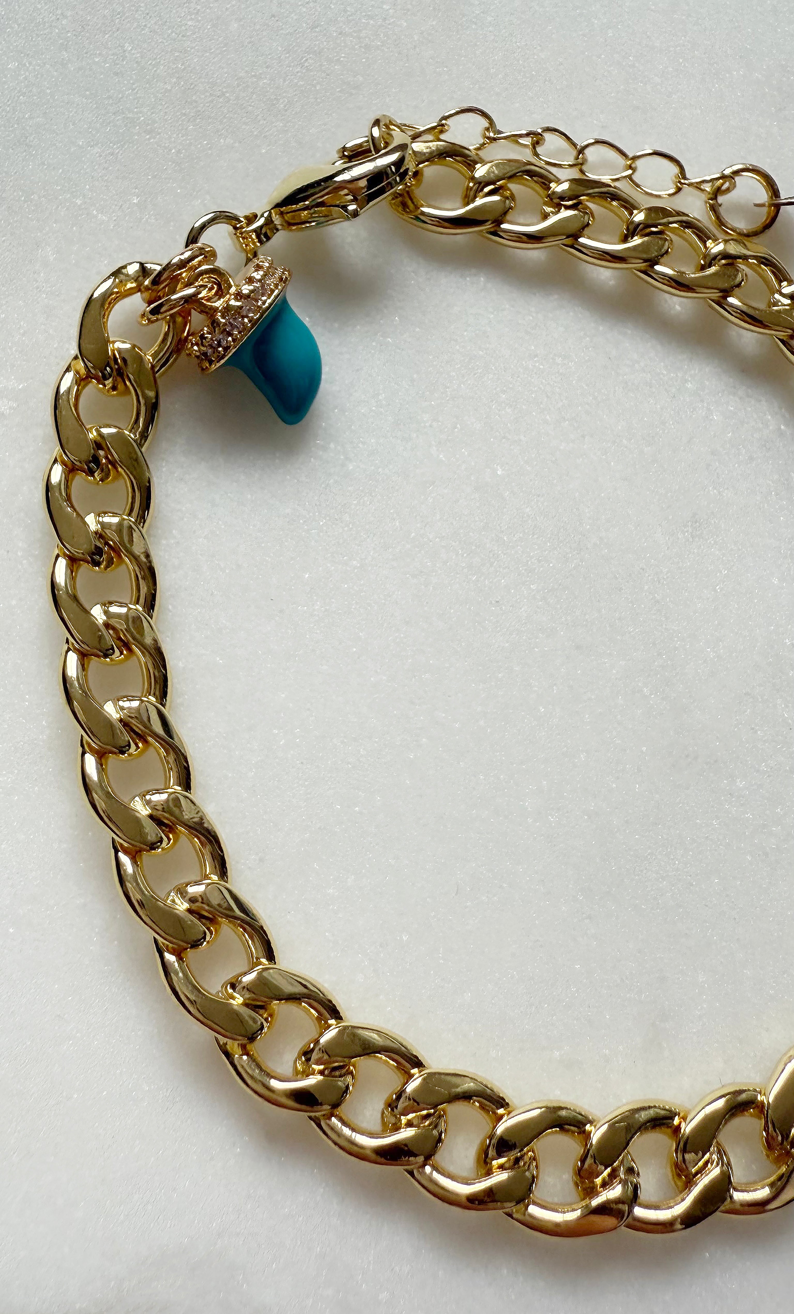 Blue Horn Good Luck Charm Chain Bracelet - Gold Fill Handmade | Tunik