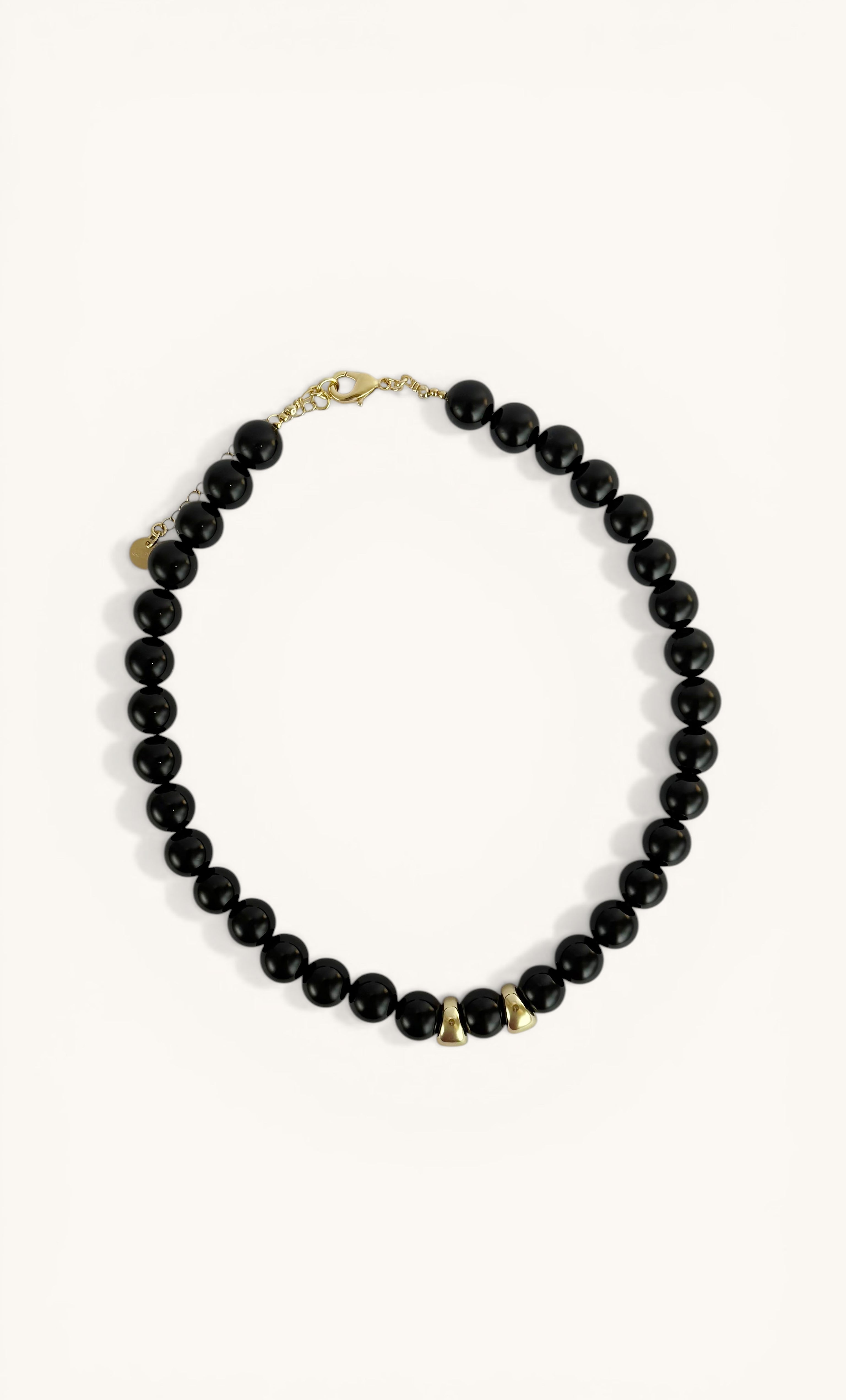 Handmade AAA grade onyx stone bead necklace with gold fill clasp by Tunik the label, elegant jewellery gift.