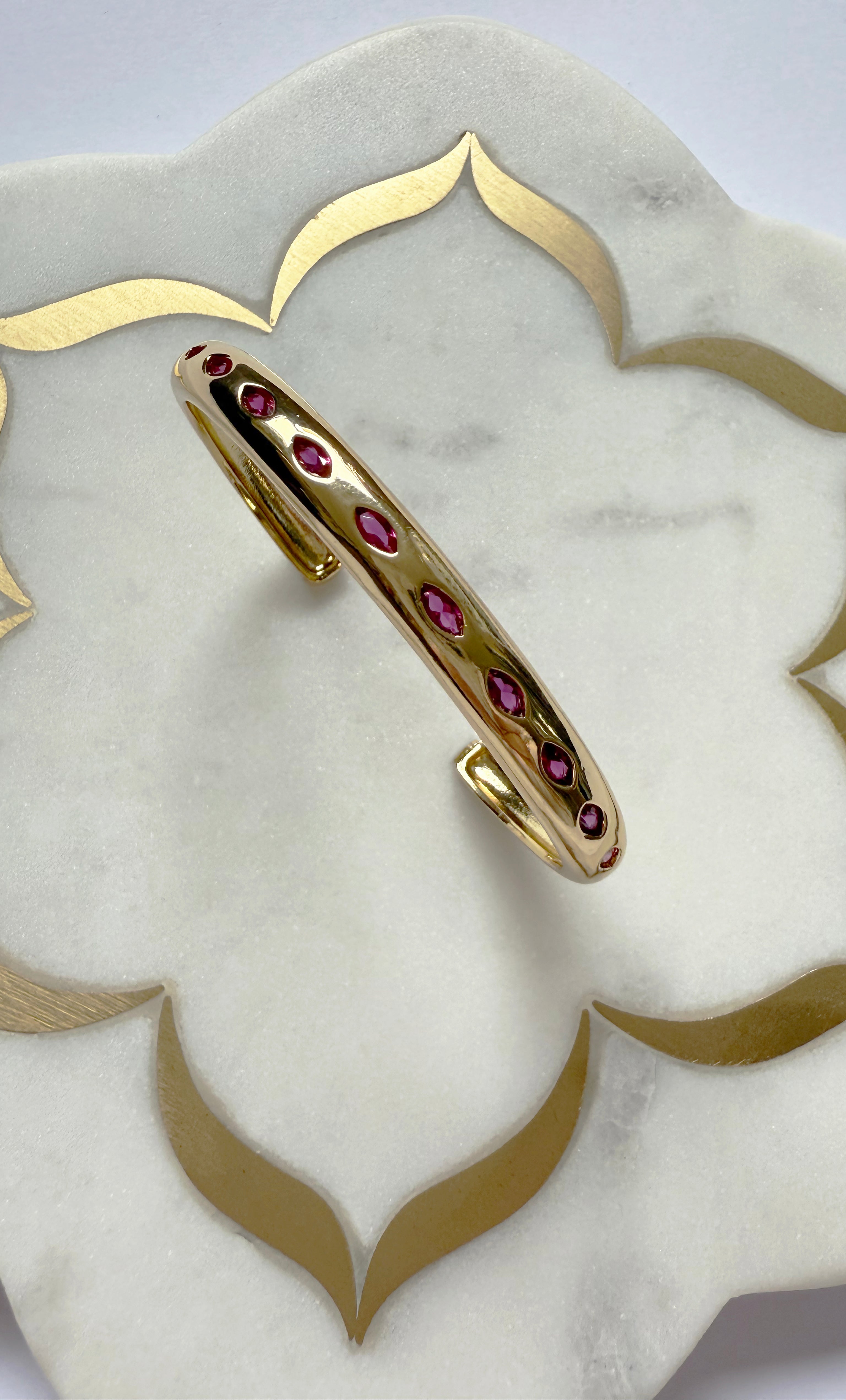 Pink Stone Cuff - Gold-Fill Adjustable Bracelet | Tunik
