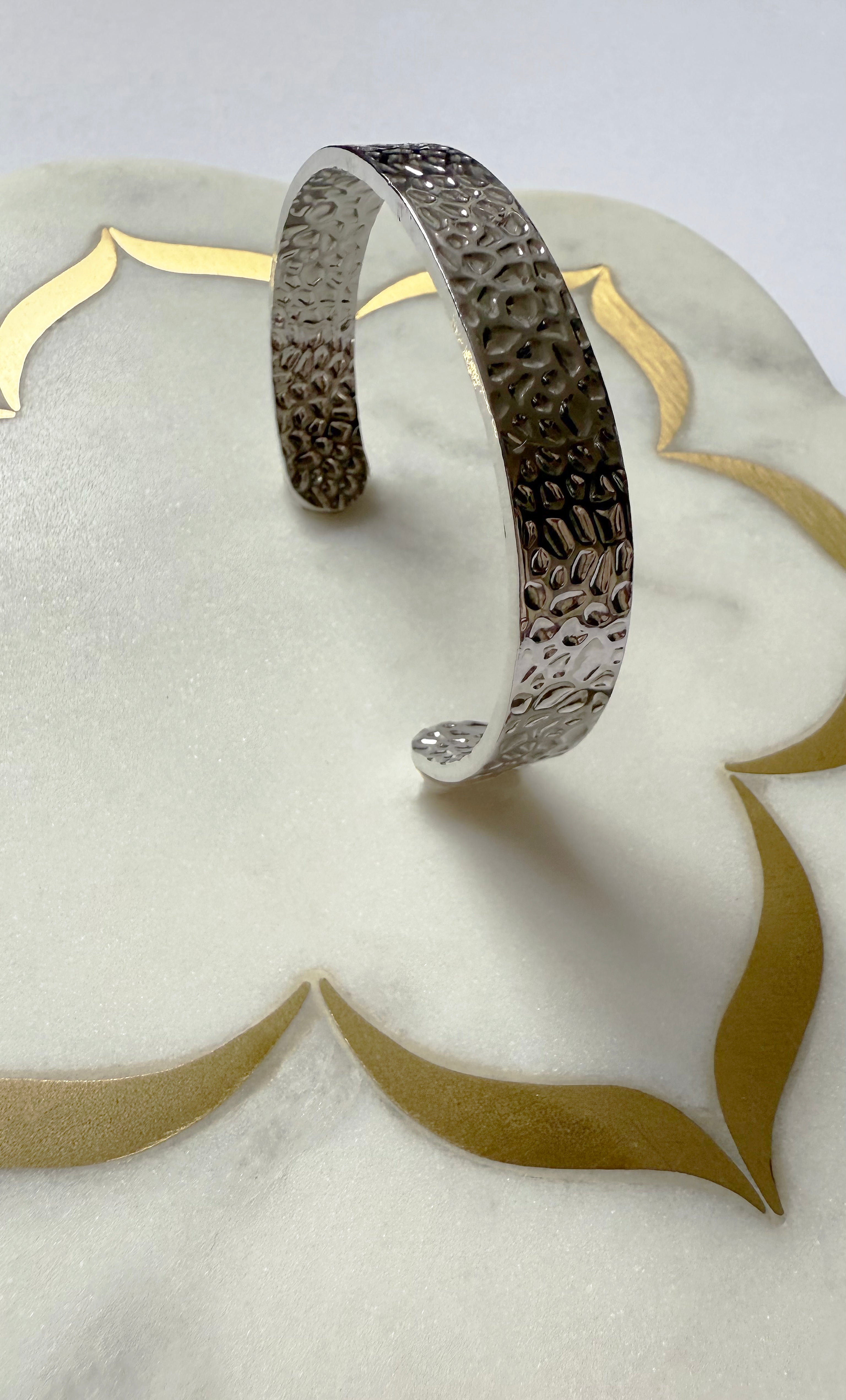 Silver Hammered Cuff Bracelet - Adjustable | Tunik