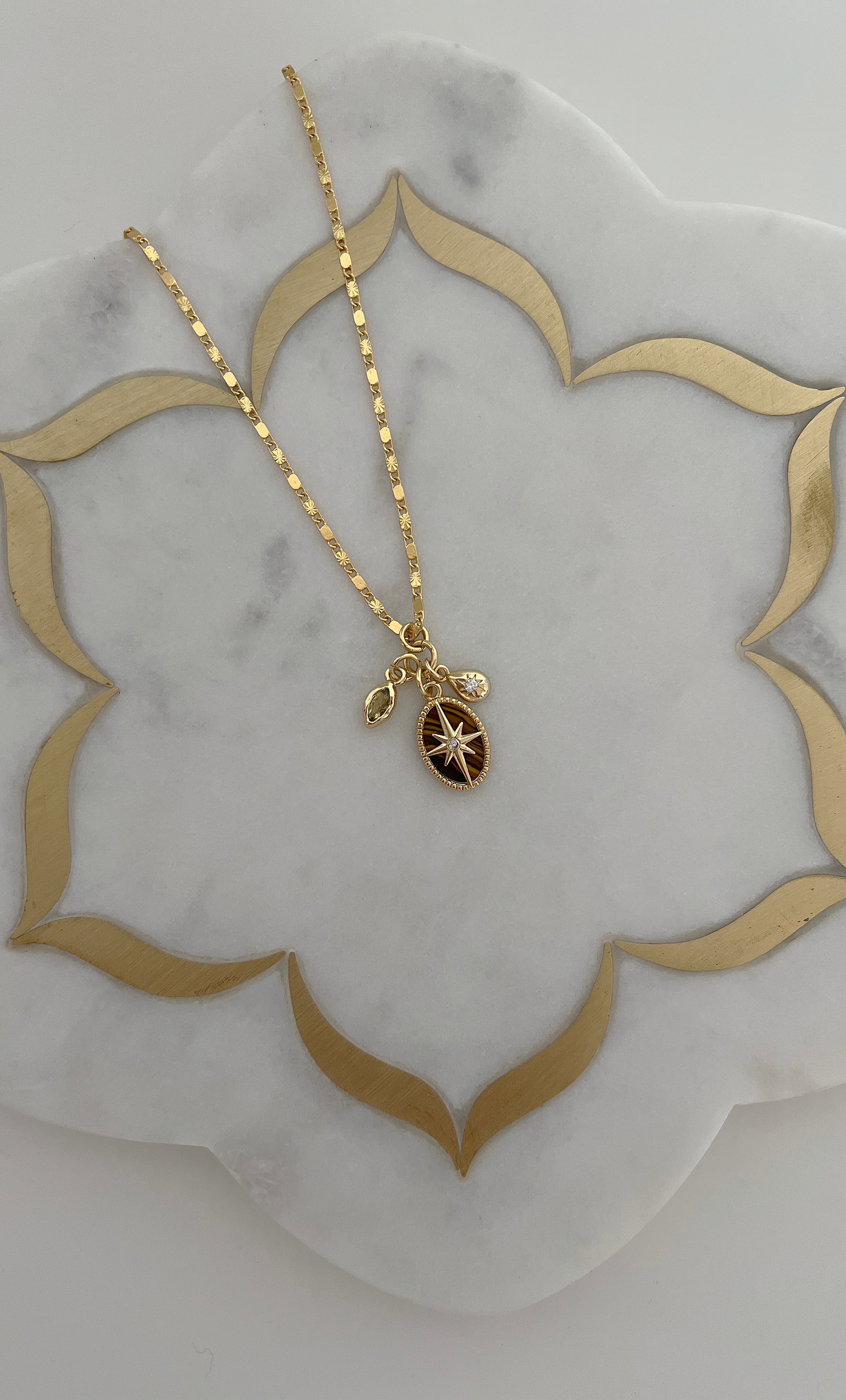 Celestial Charm Necklace – Gold Filled Chain with Tiger’s Eye Pendant | Tunik