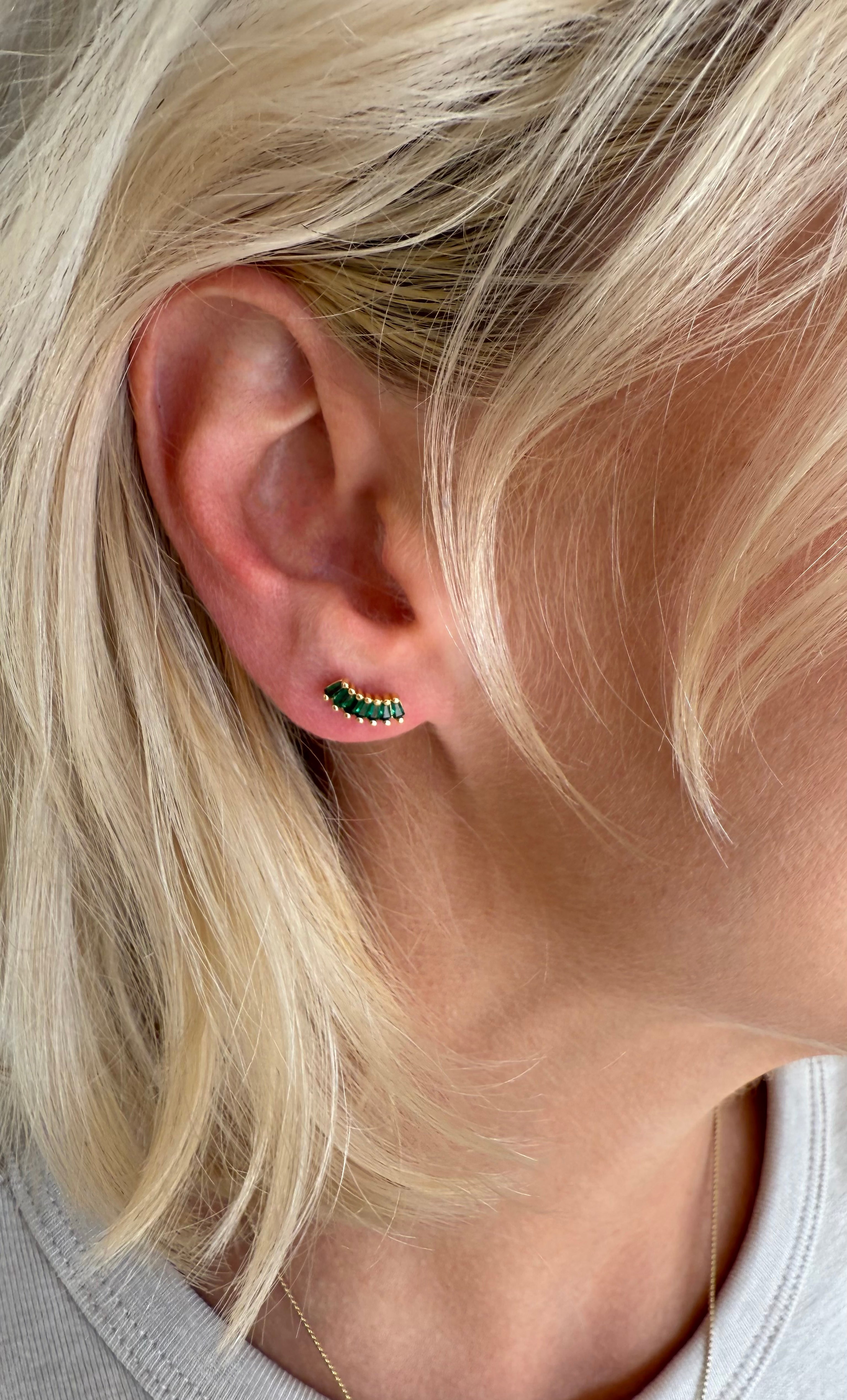 Crystal Crescent Stud Earrings - Baguette Zirconia - Gold Fill | Tunik