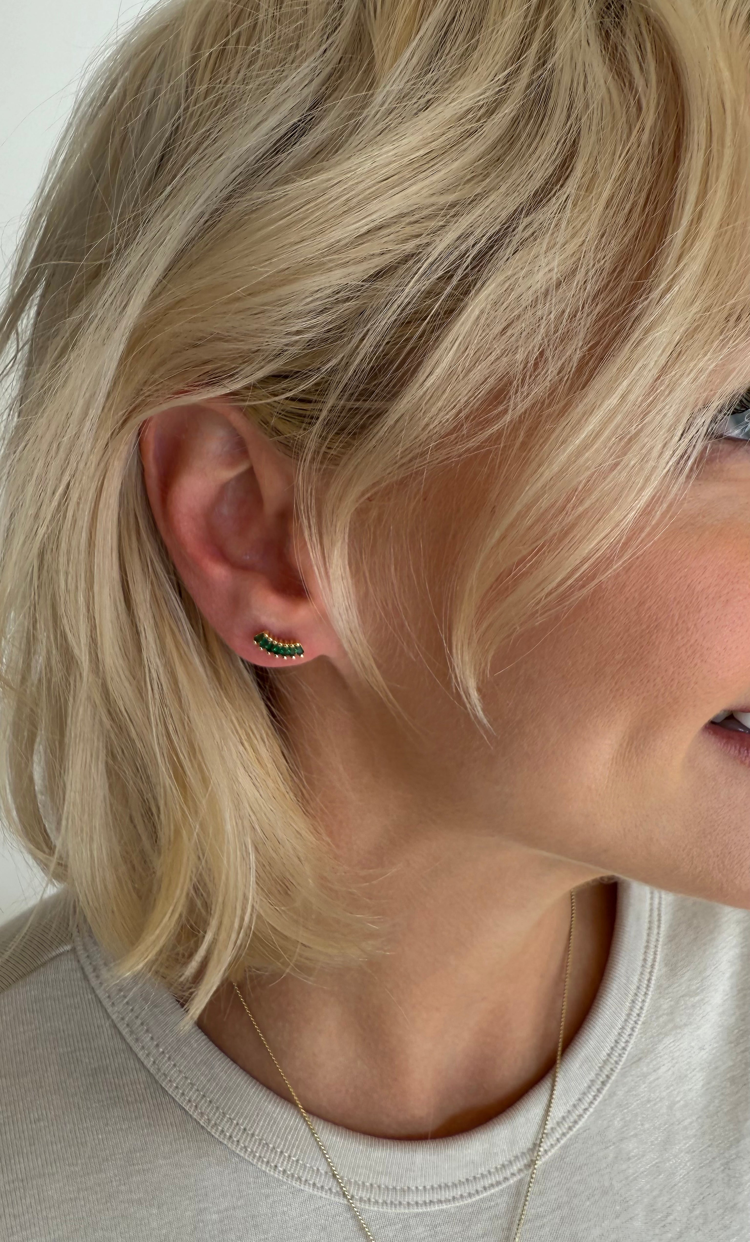 Crystal Crescent Stud Earrings - Baguette Zirconia - Gold Fill | Tunik