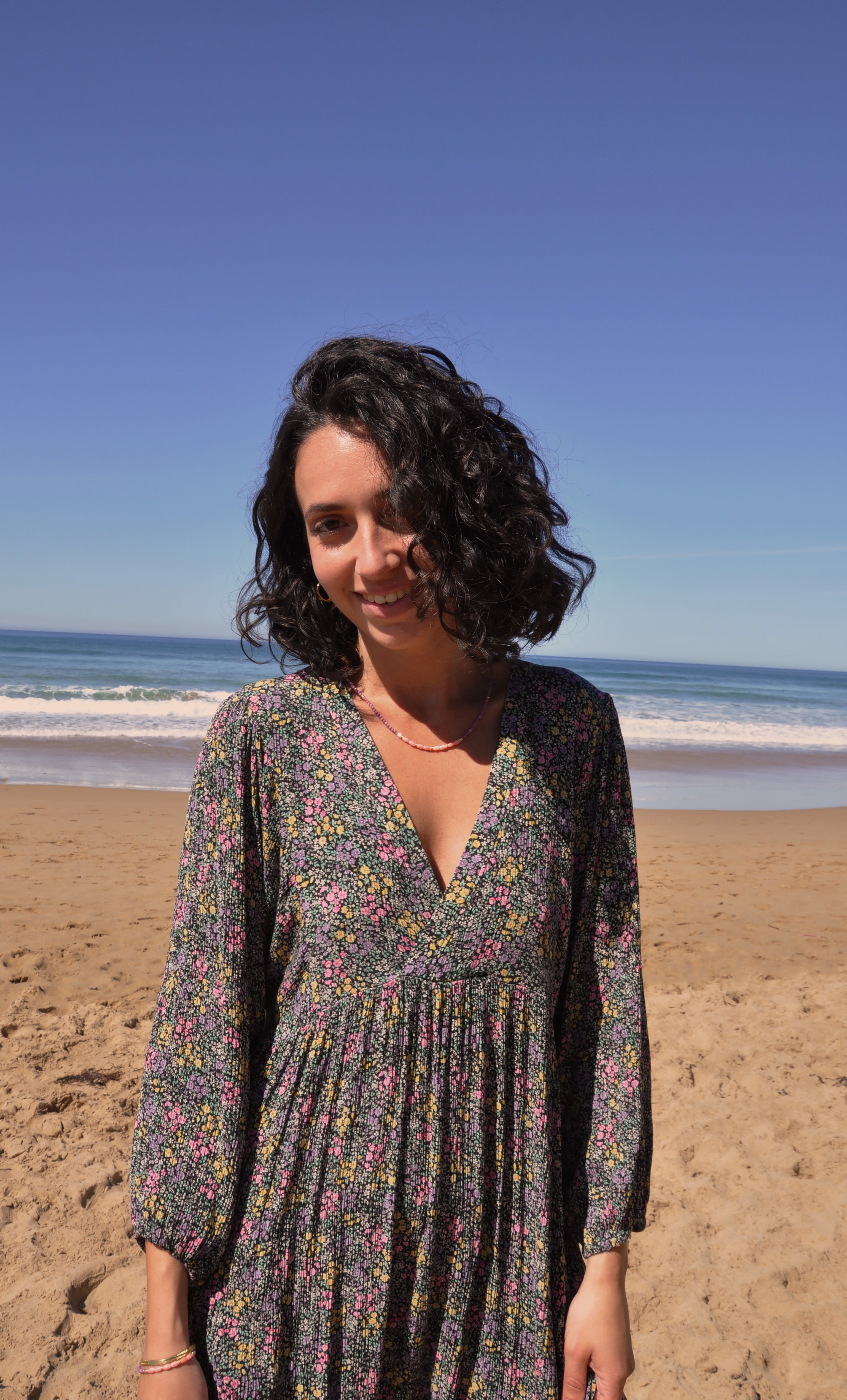 Harper Midi Dress – Flower Fields Print in Crinkle Viscose | Tunik Australia
