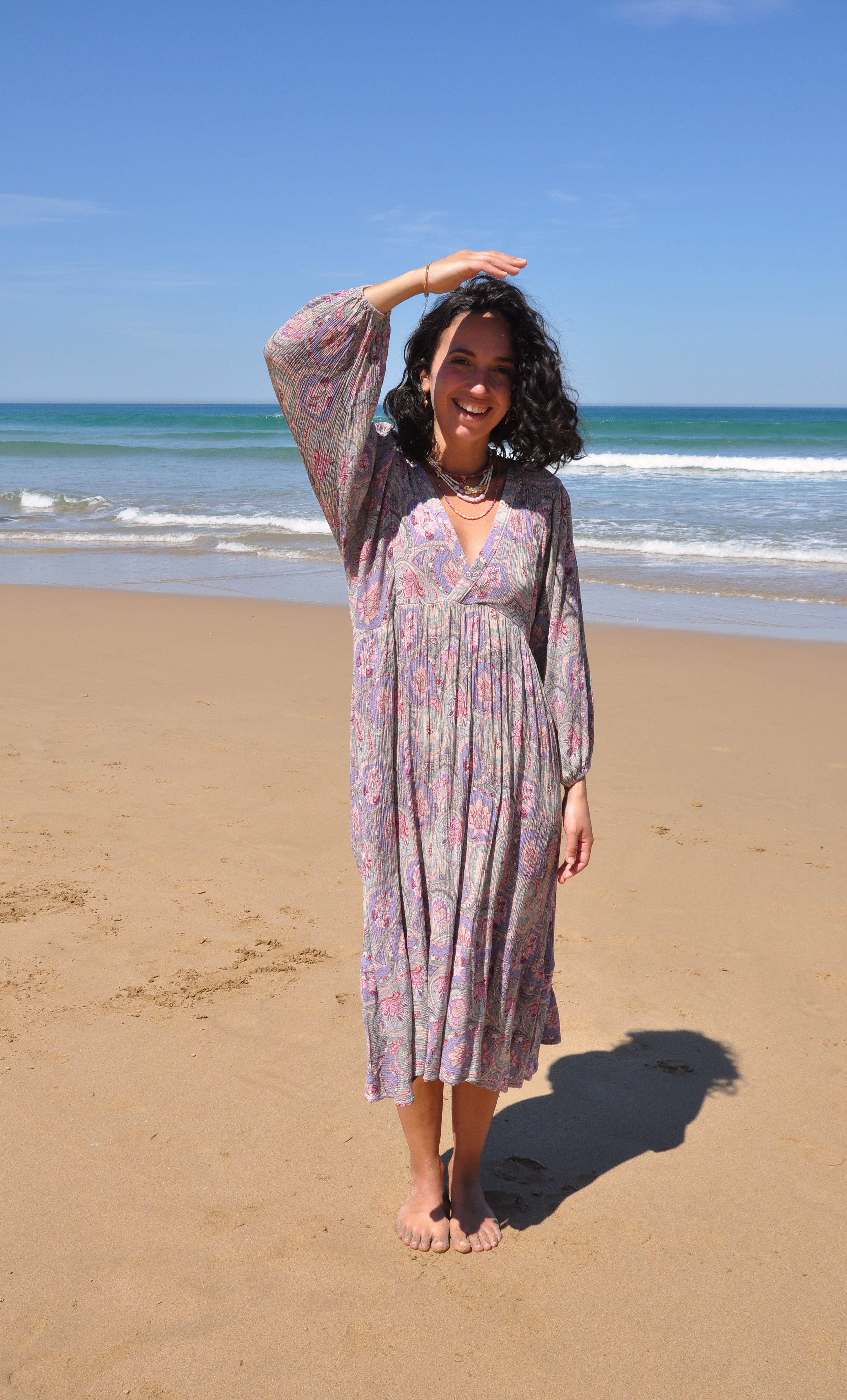 Harper Midi Dress – Pastel Paisley Print in Crinkle Viscose | Tunik Australia