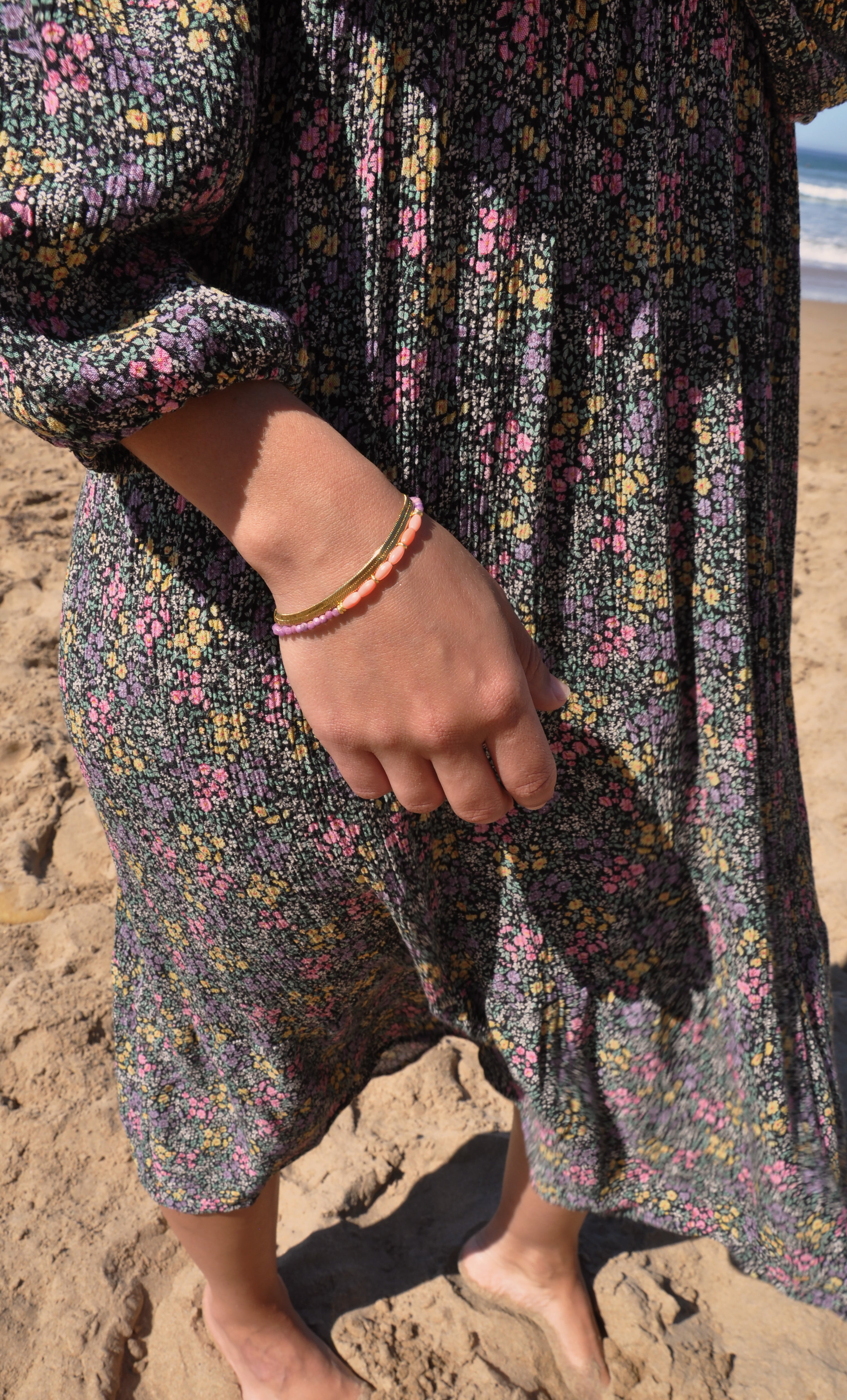 Madre Coral & Lepidolite Bracelet – Handmade Gemstone Beaded | Tunik