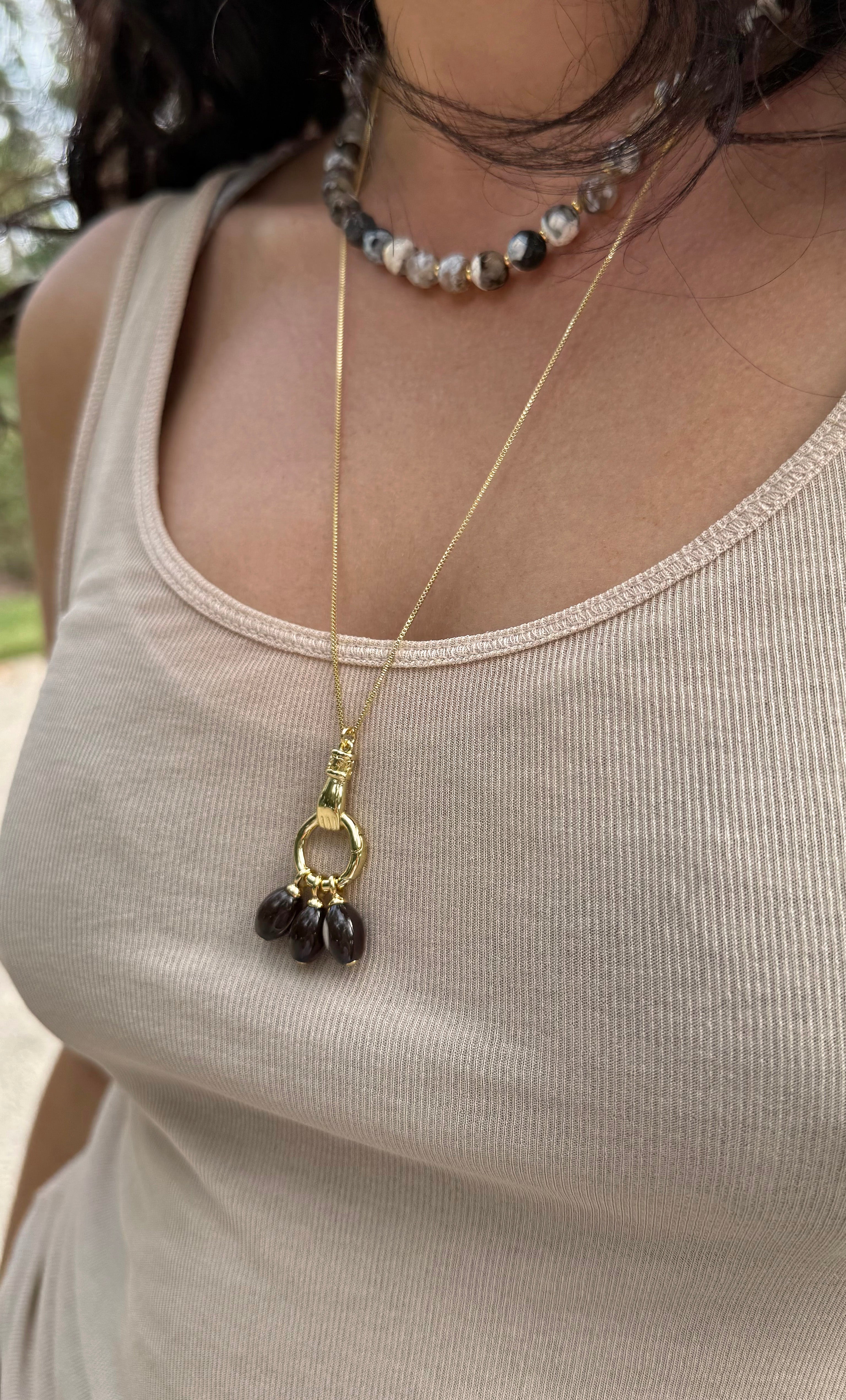Sea Stones Coloured Black Agate Beaded Necklace - Handmade | Tunik