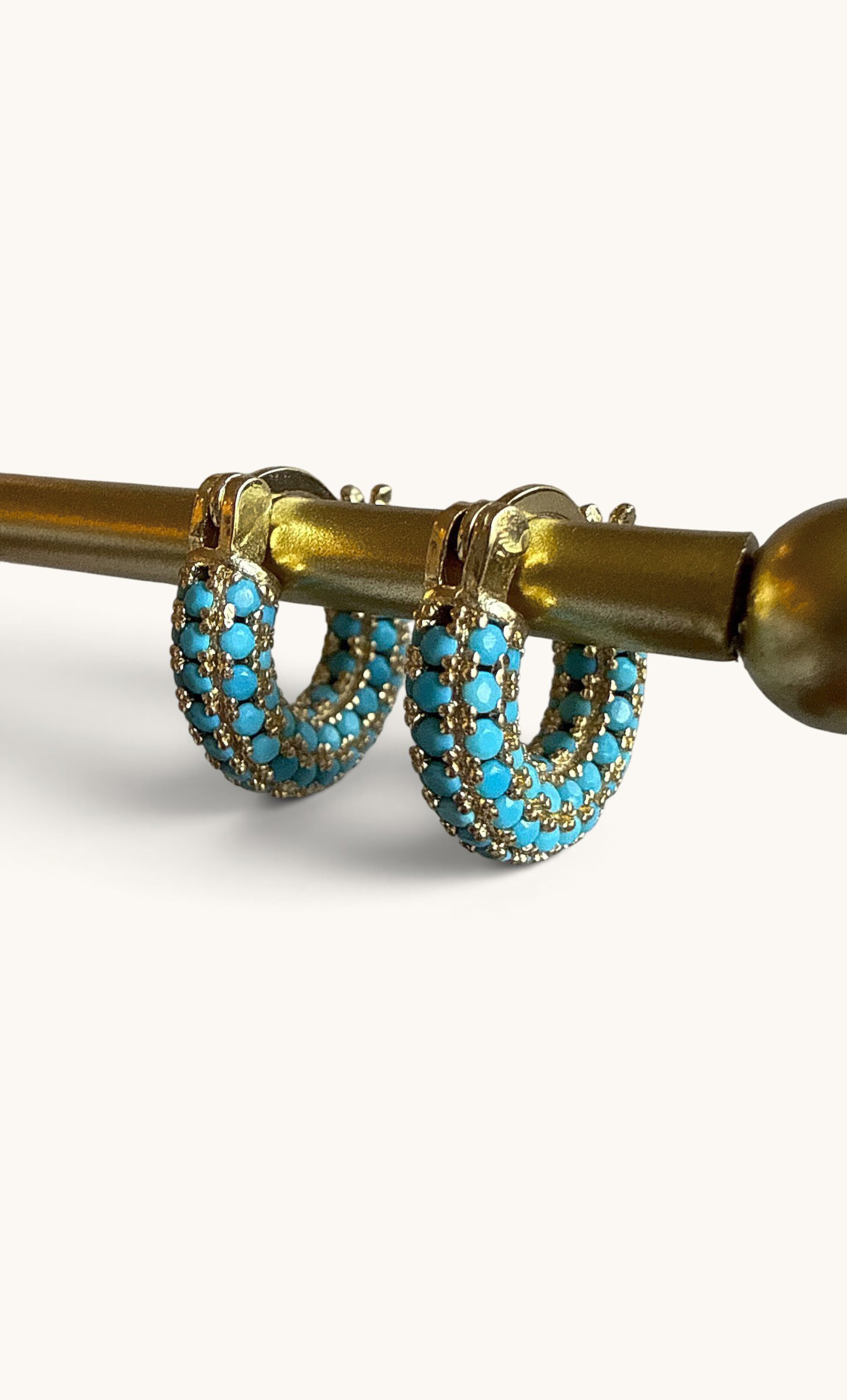The Tunik Jewel 24K Gold Fill Turquoise Zirconia Stone Dome Huggie Earrings | Tunik