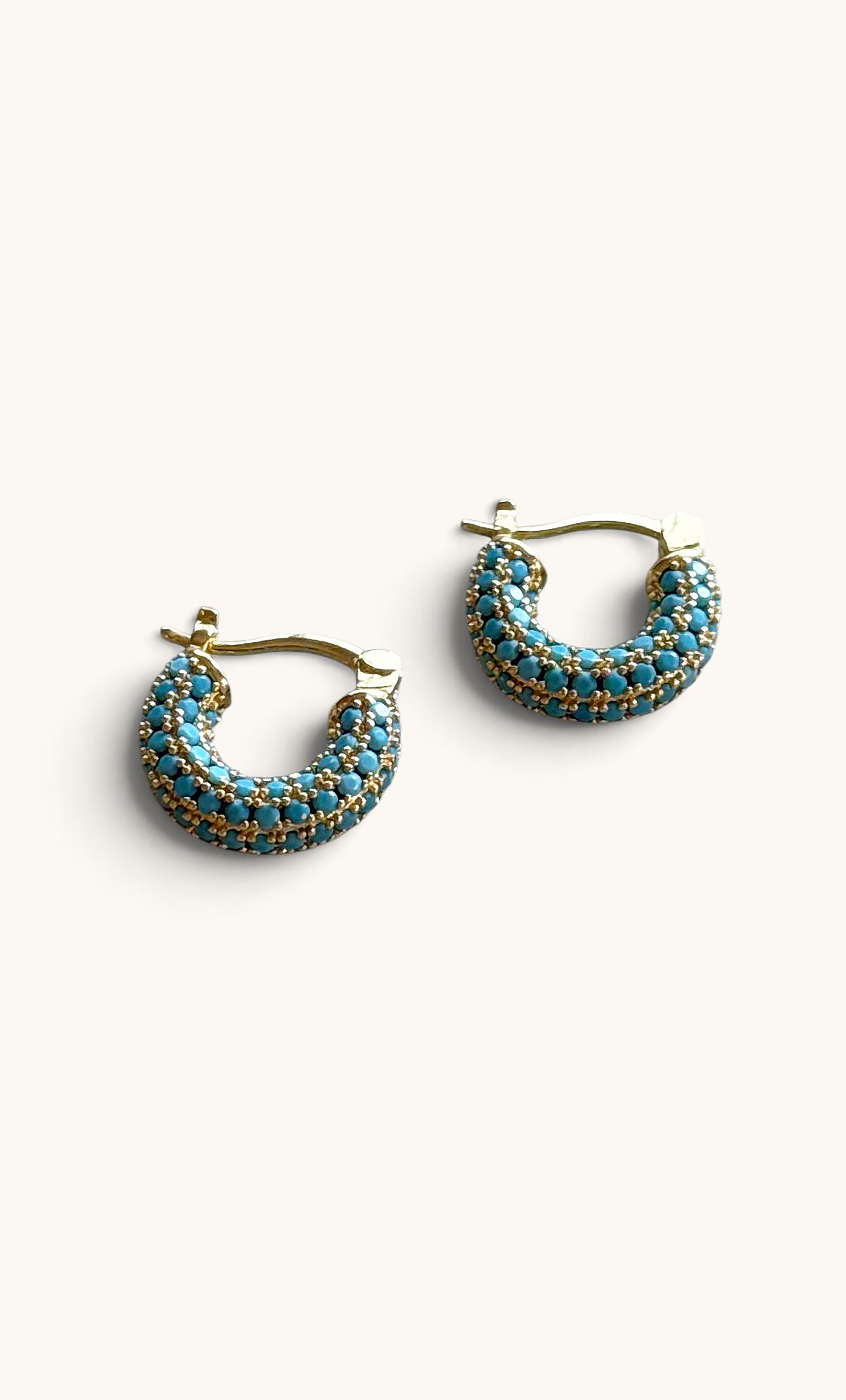 The Tunik Jewel 24K Gold Fill Turquoise Zirconia Stone Dome Huggie Earrings | Tunik