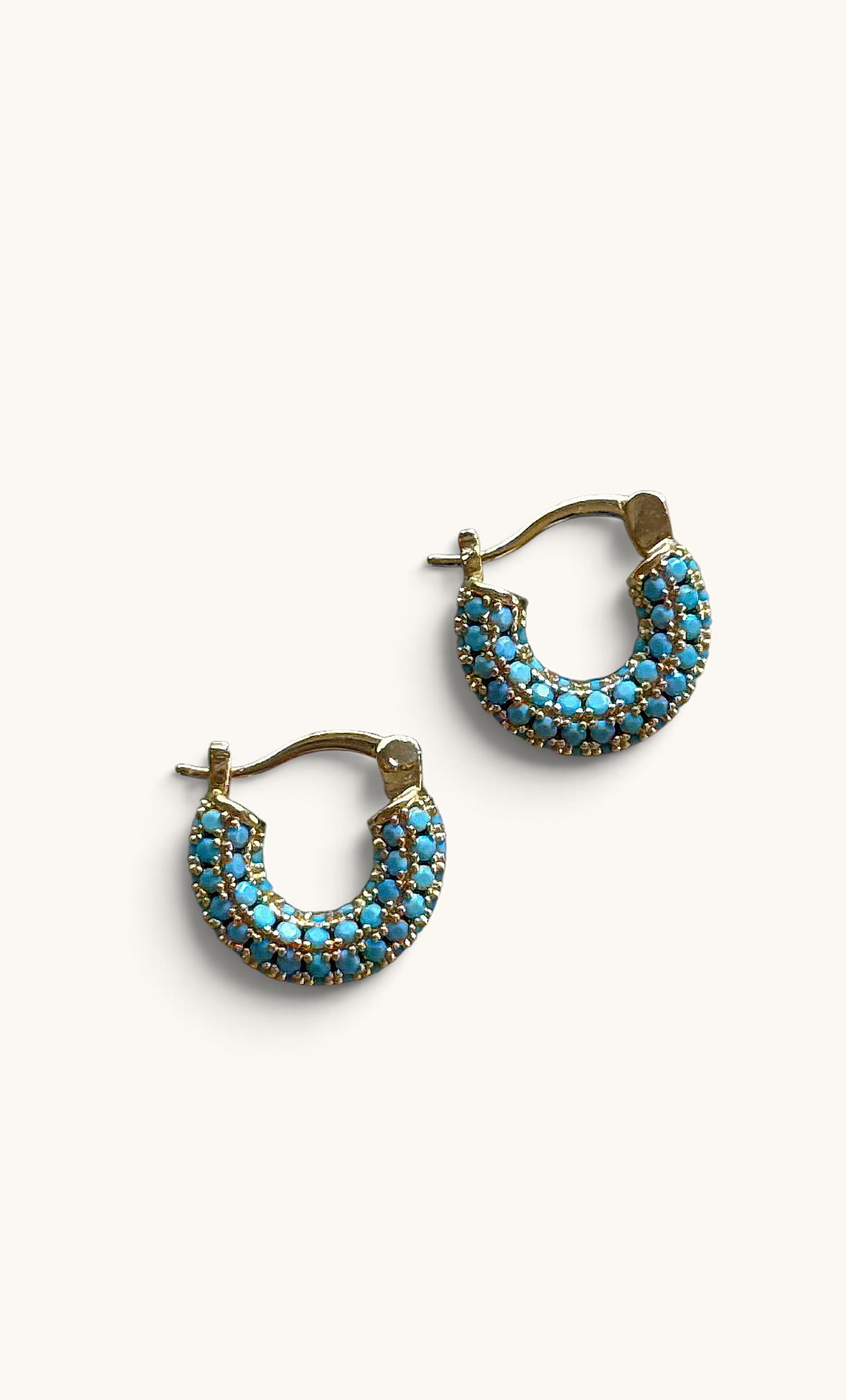 The Tunik Jewel 24K Gold Fill Turquoise Zirconia Stone Dome Huggie Earrings | Tunik