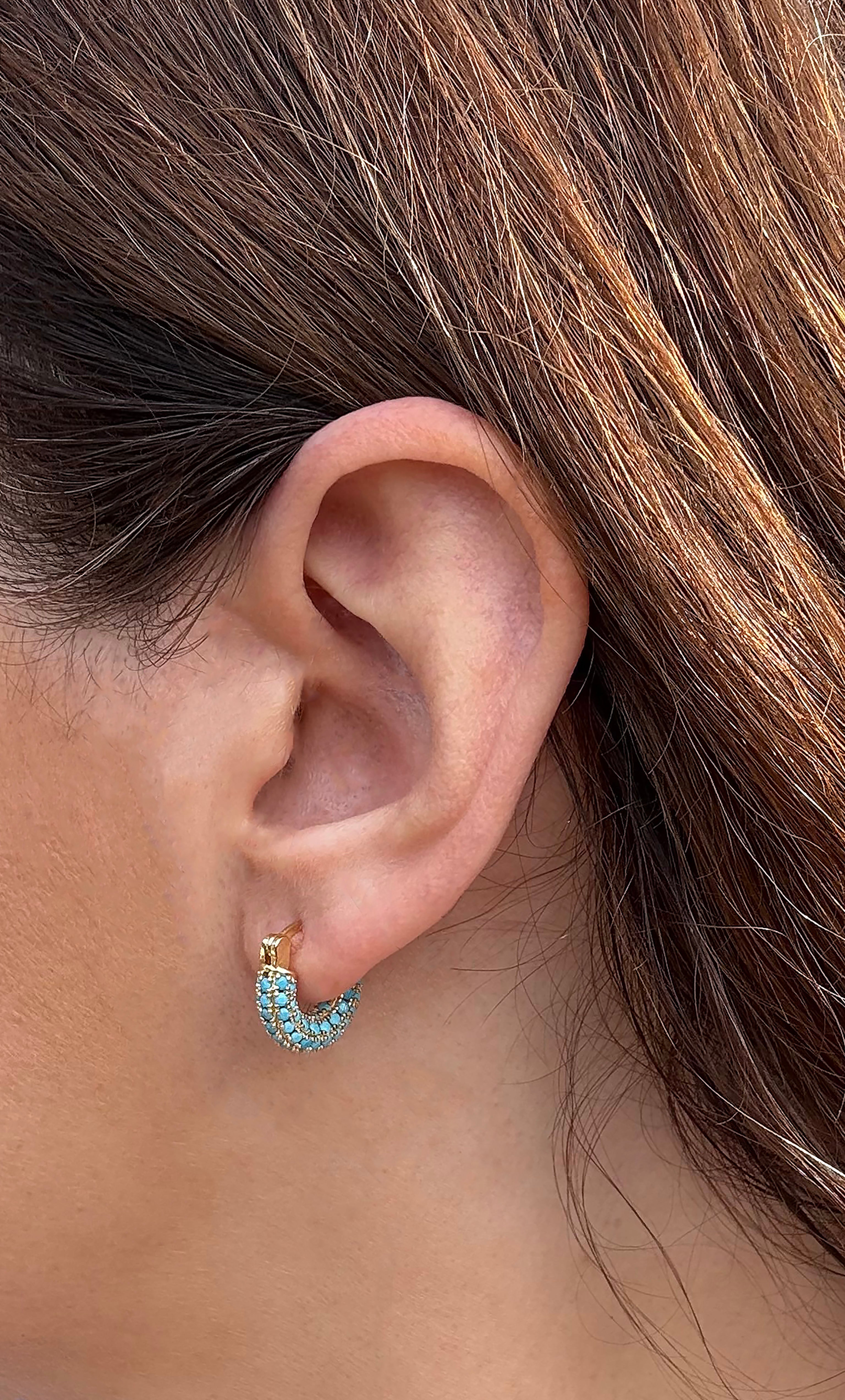 The Tunik Jewel 24K Gold Fill Turquoise Zirconia Stone Dome Huggie Earrings | Tunik