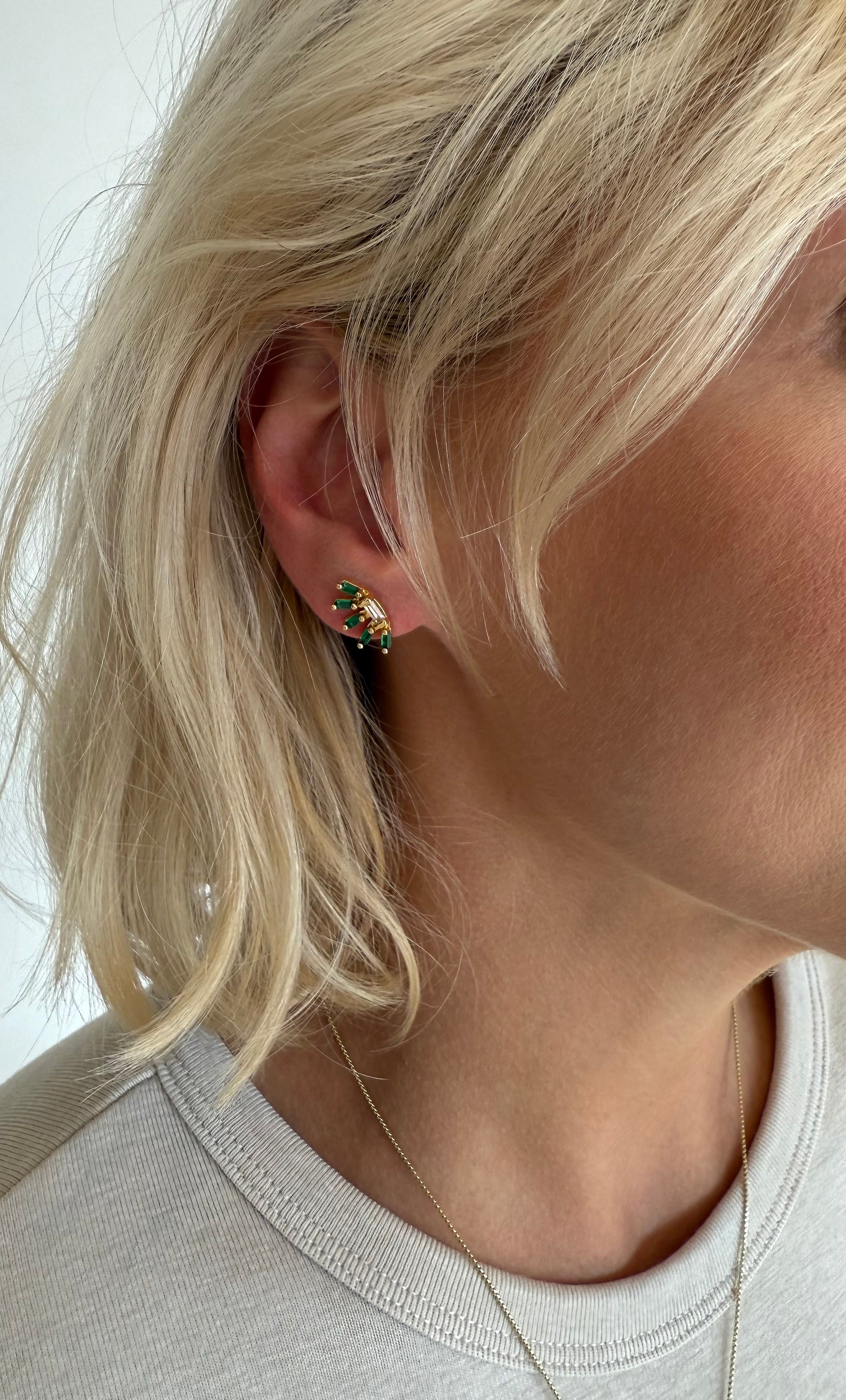 Crystal Fan Stud Earrings – Baguette Zirconia- Gold Fill | Tunik