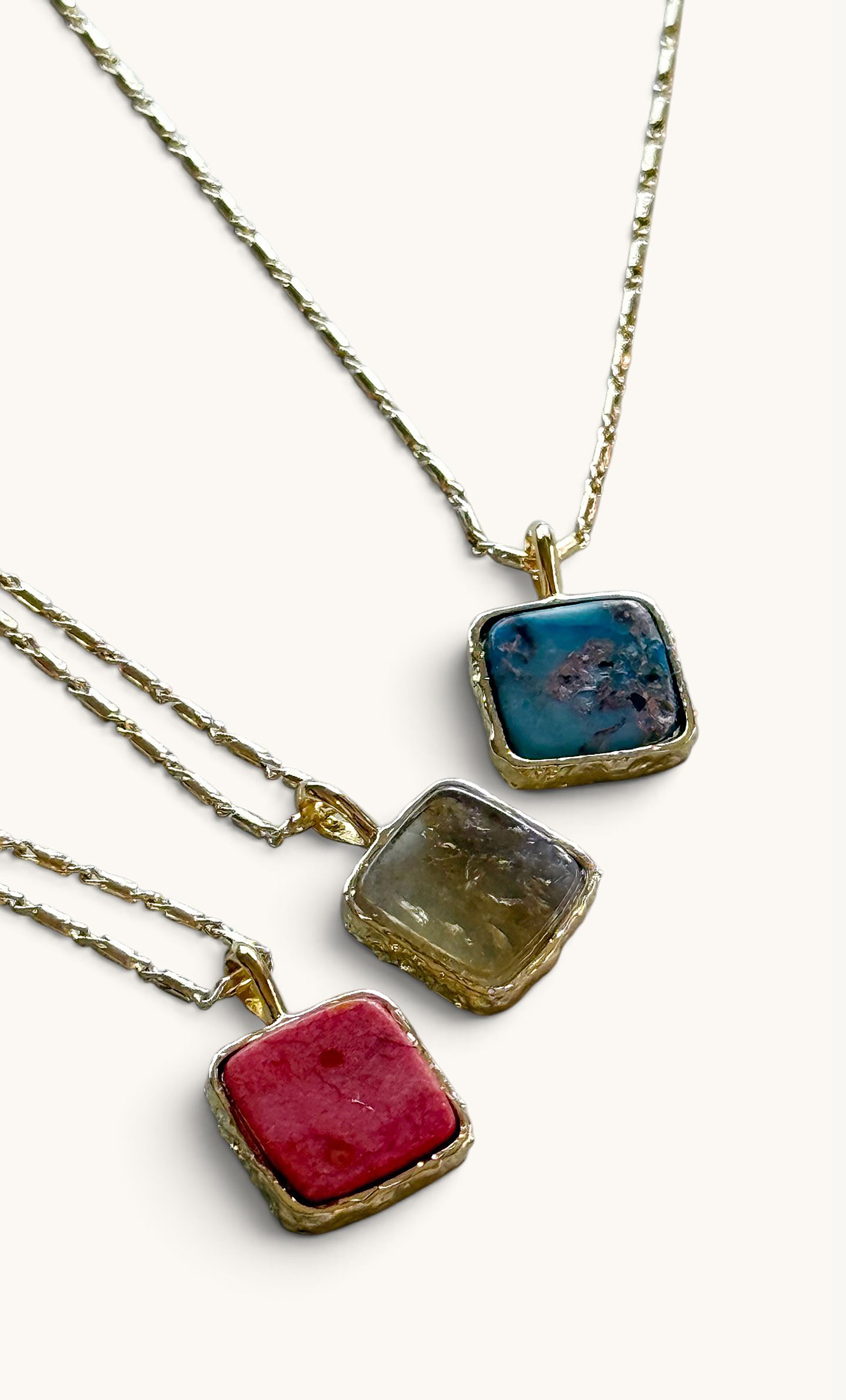 The Earth and Stone Delicate Square Pendant Semi Precious Red Jasper 14K Gold Fill Necklace | Tunik