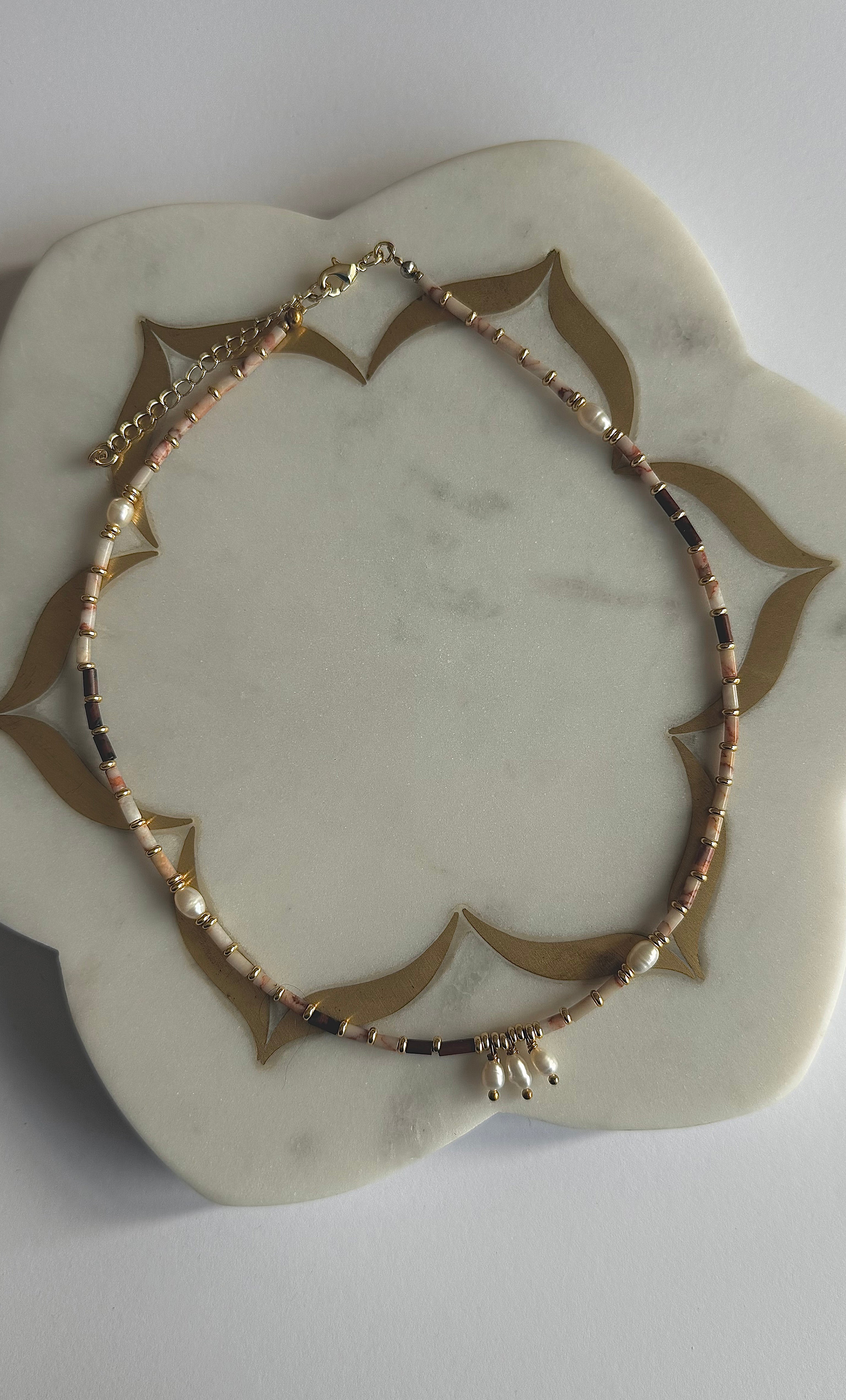 Empress Necklace – Freshwater Pearl & Jasper Beaded Necklace | Tunik