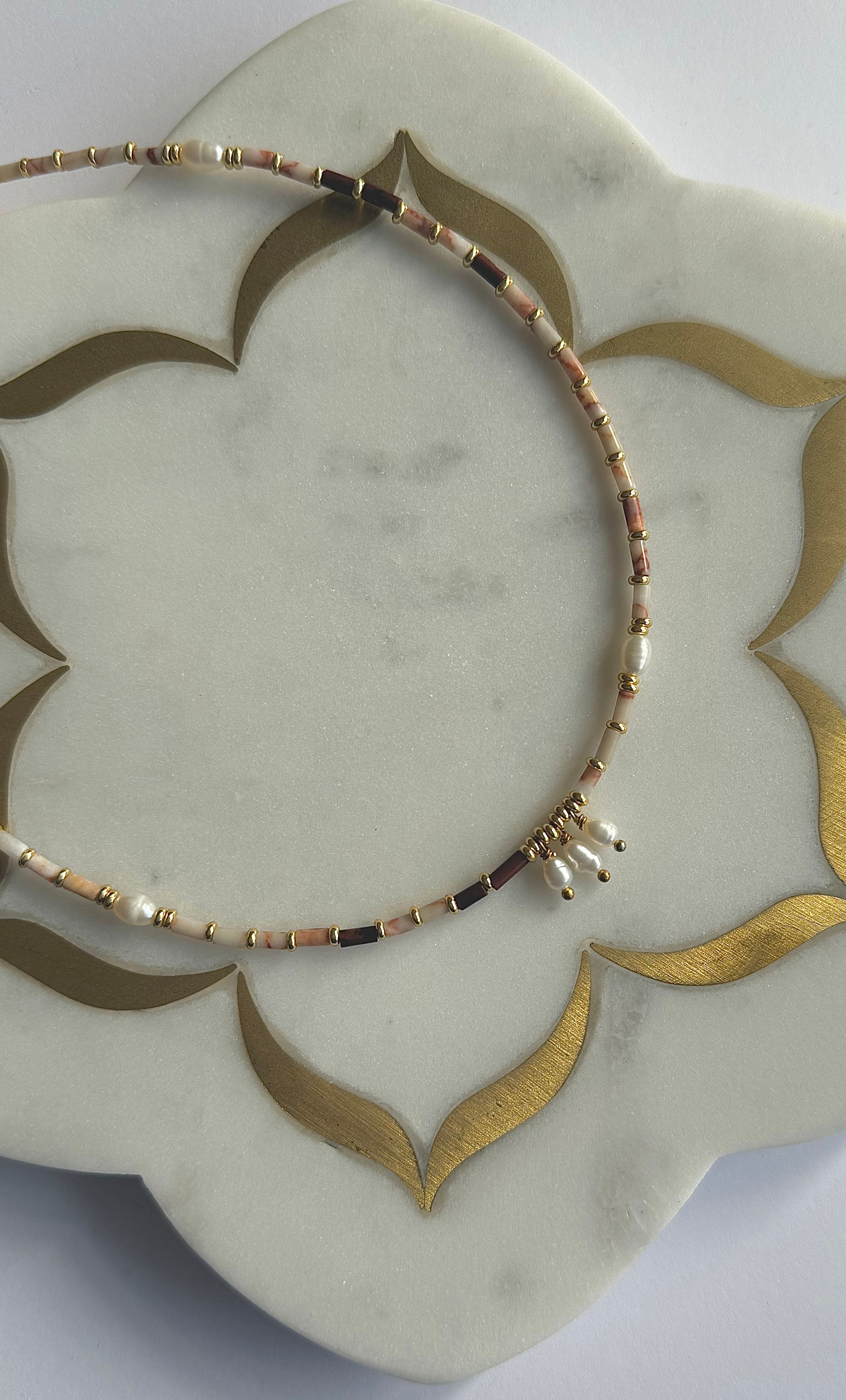Empress Necklace – Freshwater Pearl & Jasper Beaded Necklace | Tunik