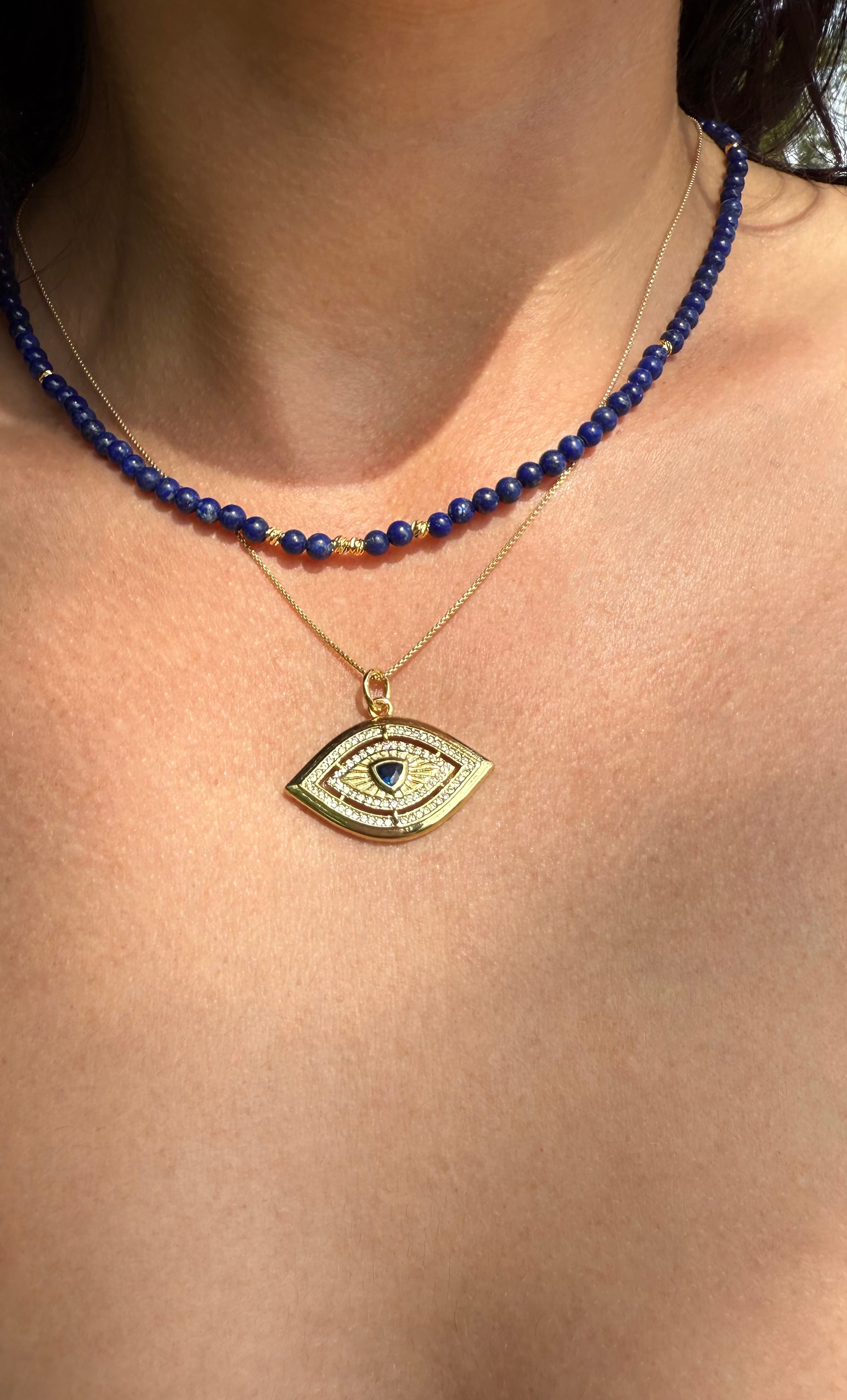 Night Swims Lapis Lazuli Beaded Necklace - Handmade | Tunik