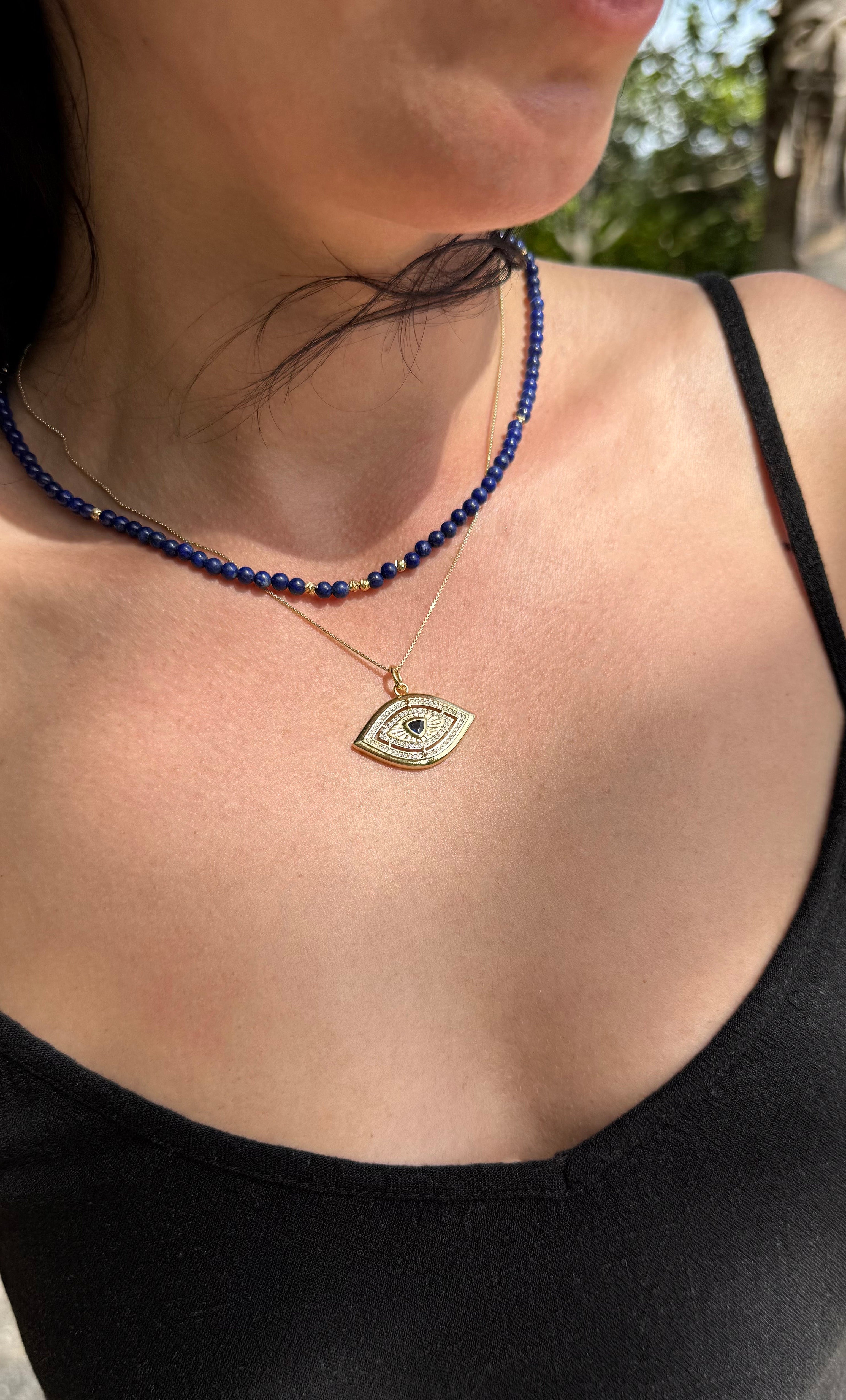 Night Swims Lapis Lazuli Beaded Necklace - Handmade | Tunik