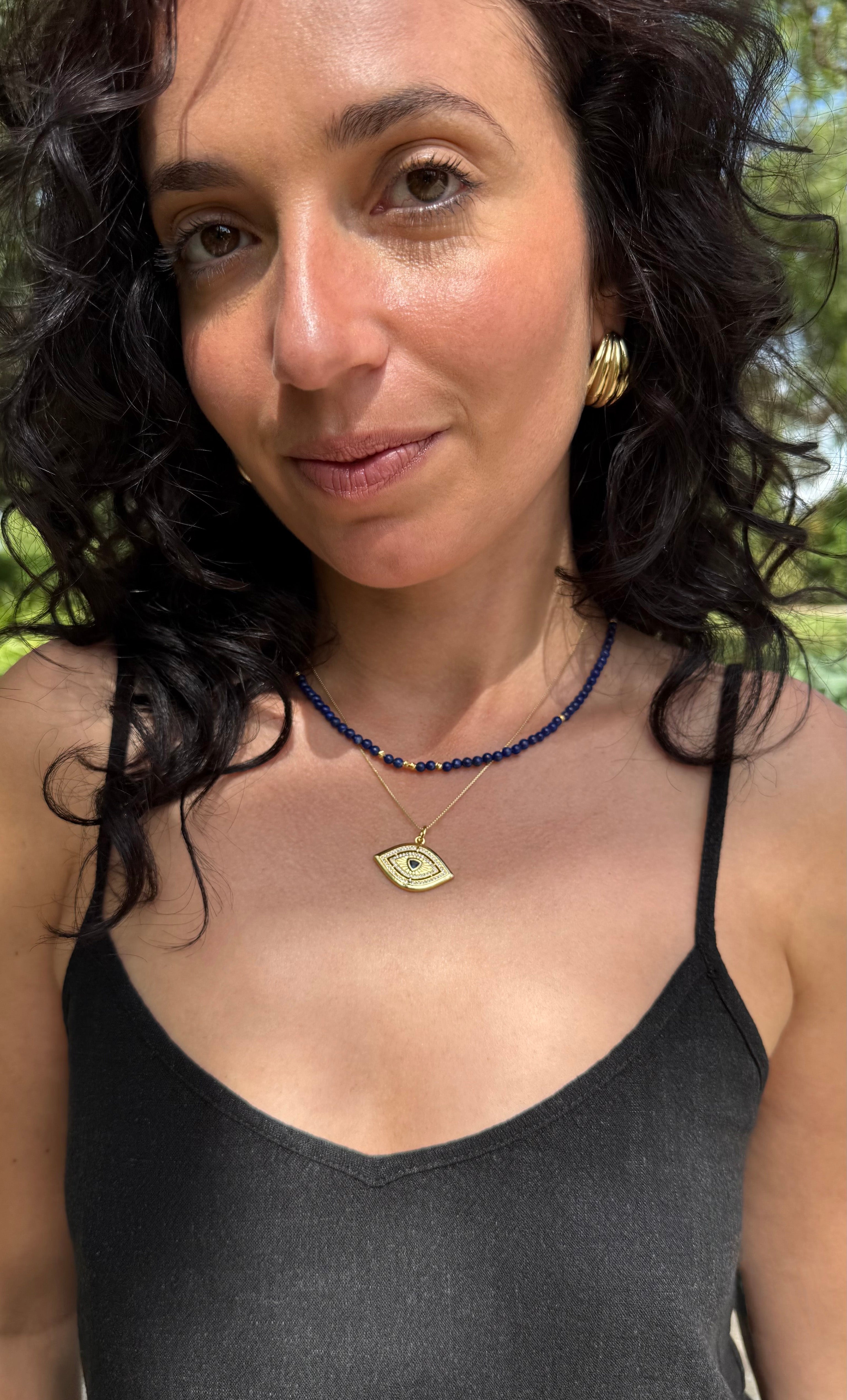 Night Swims Lapis Lazuli Beaded Necklace - Handmade | Tunik