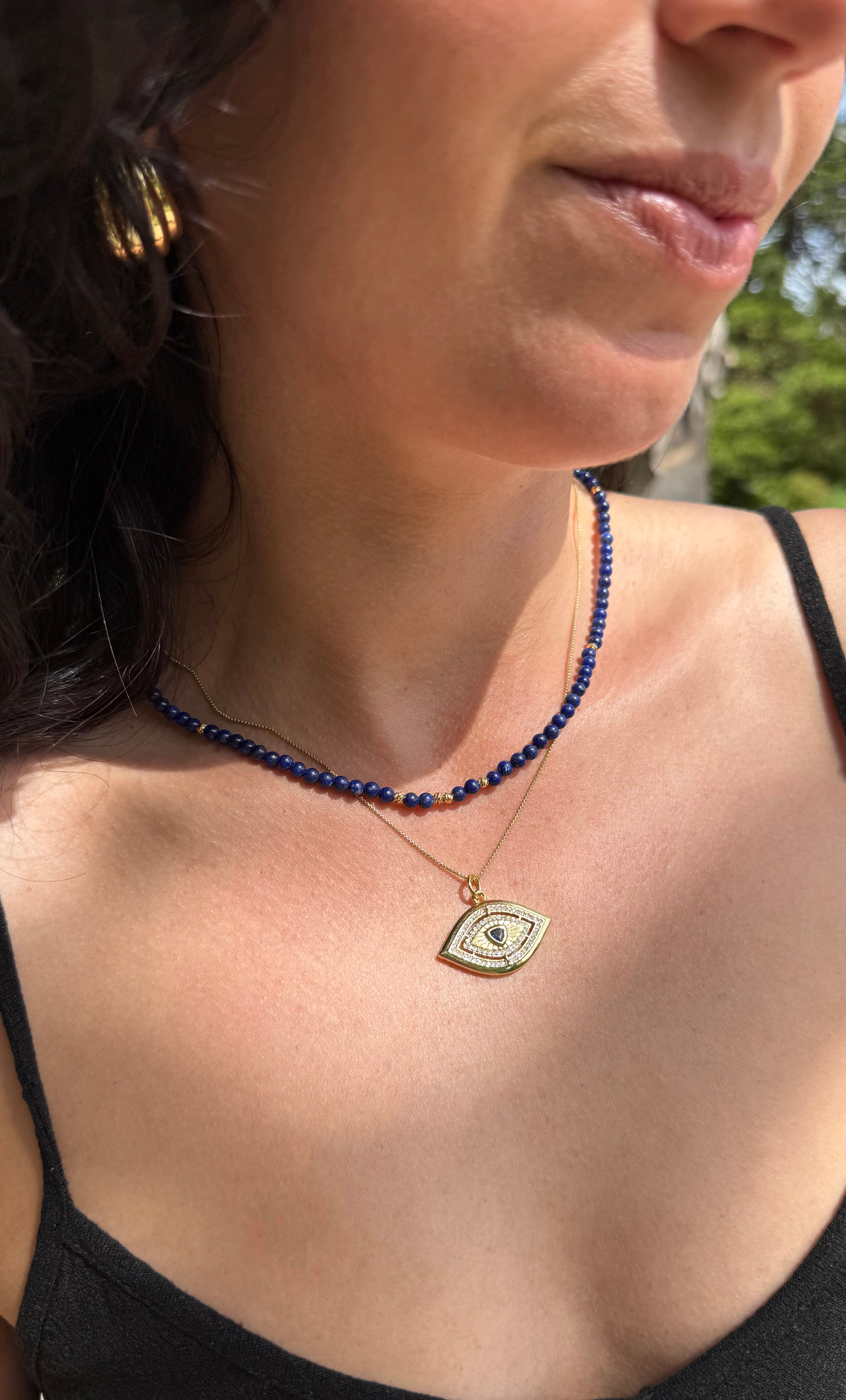 Night Swims Lapis Lazuli Beaded Necklace - Handmade | Tunik