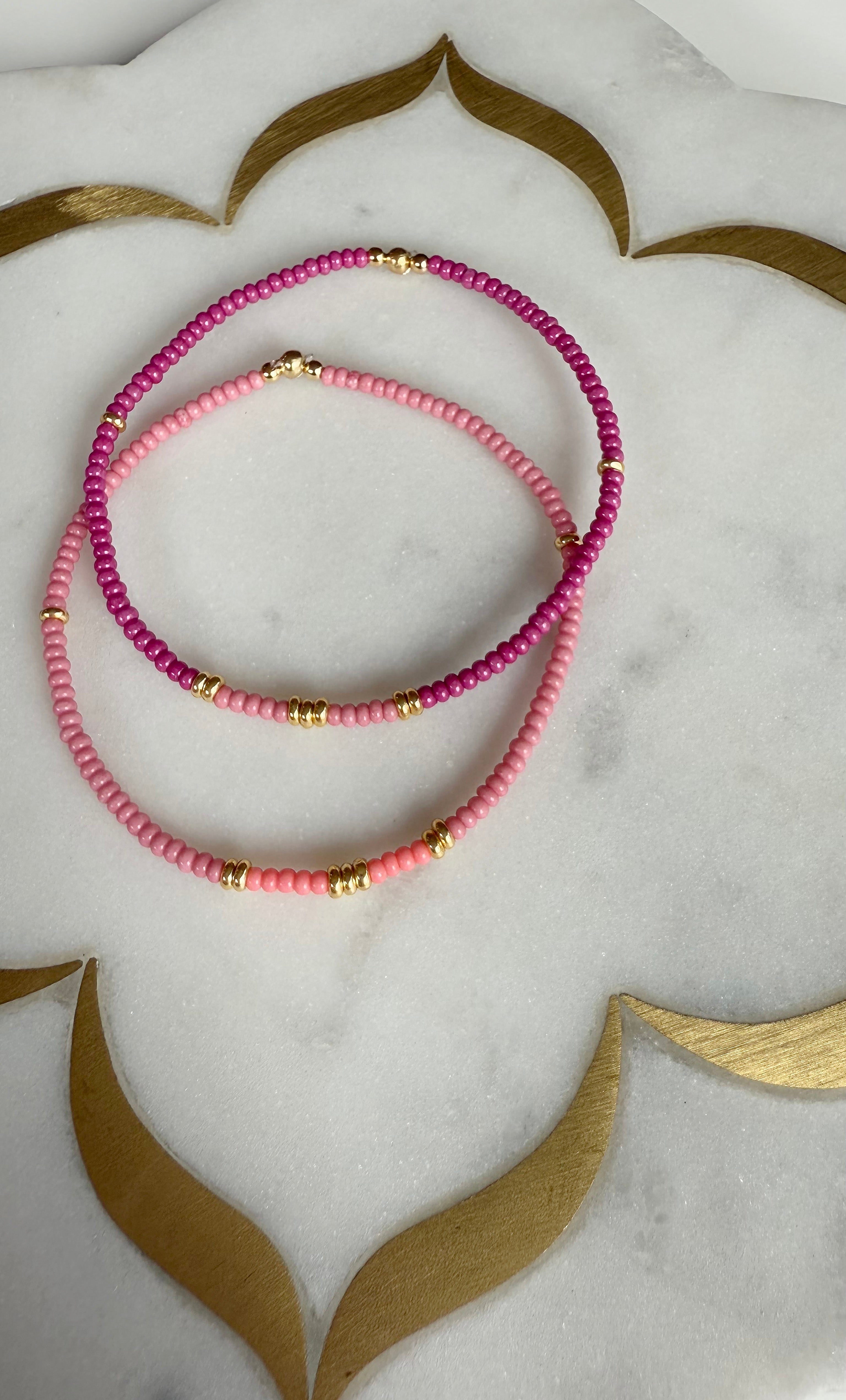 Pink Friendship Bracelet Set - Handmade Stackable Bracelets | Tunik