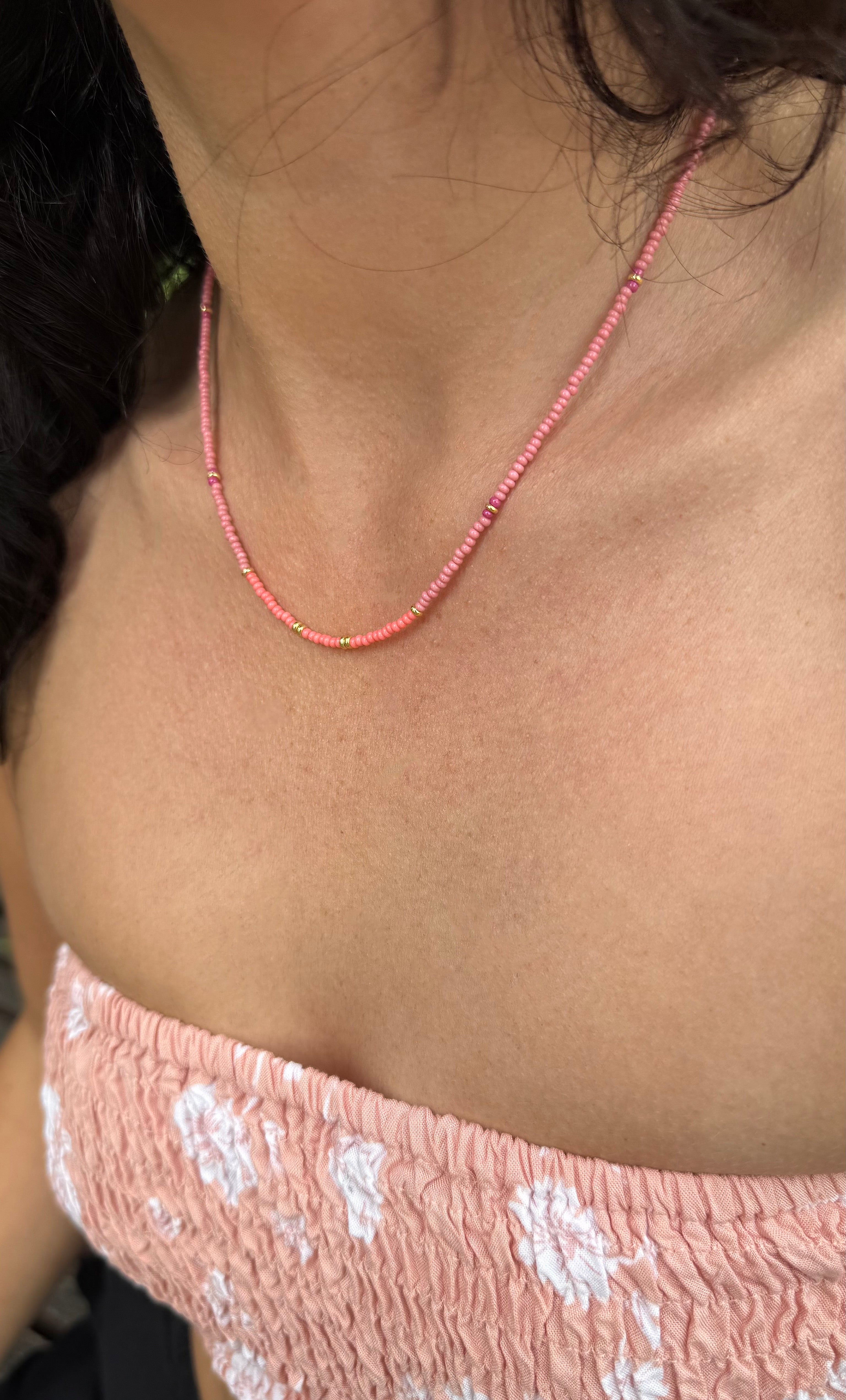 Pink Friendship Necklace - Handmade Beaded Necklace | Tunik