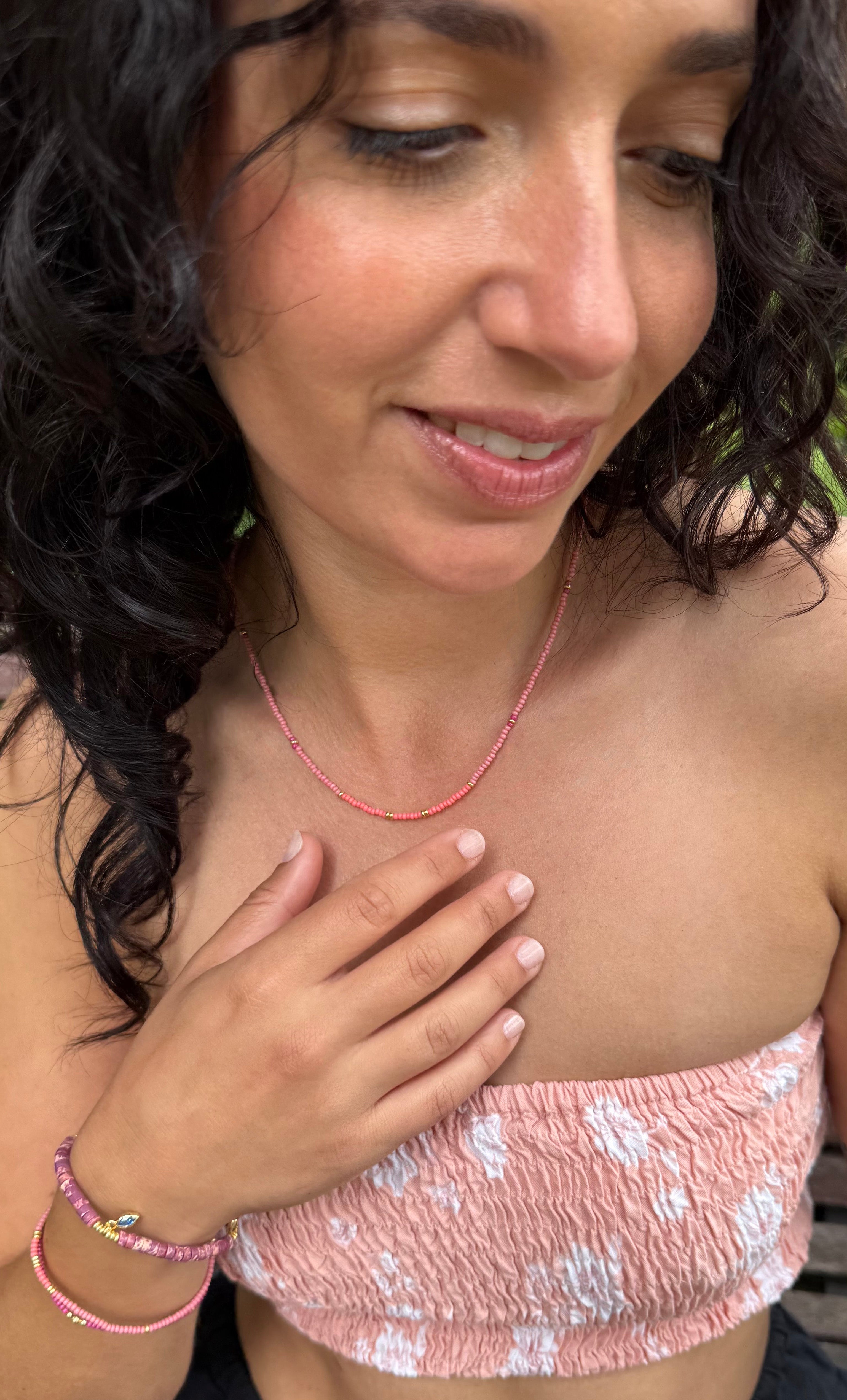 Pink Friendship Necklace - Handmade Beaded Necklace | Tunik