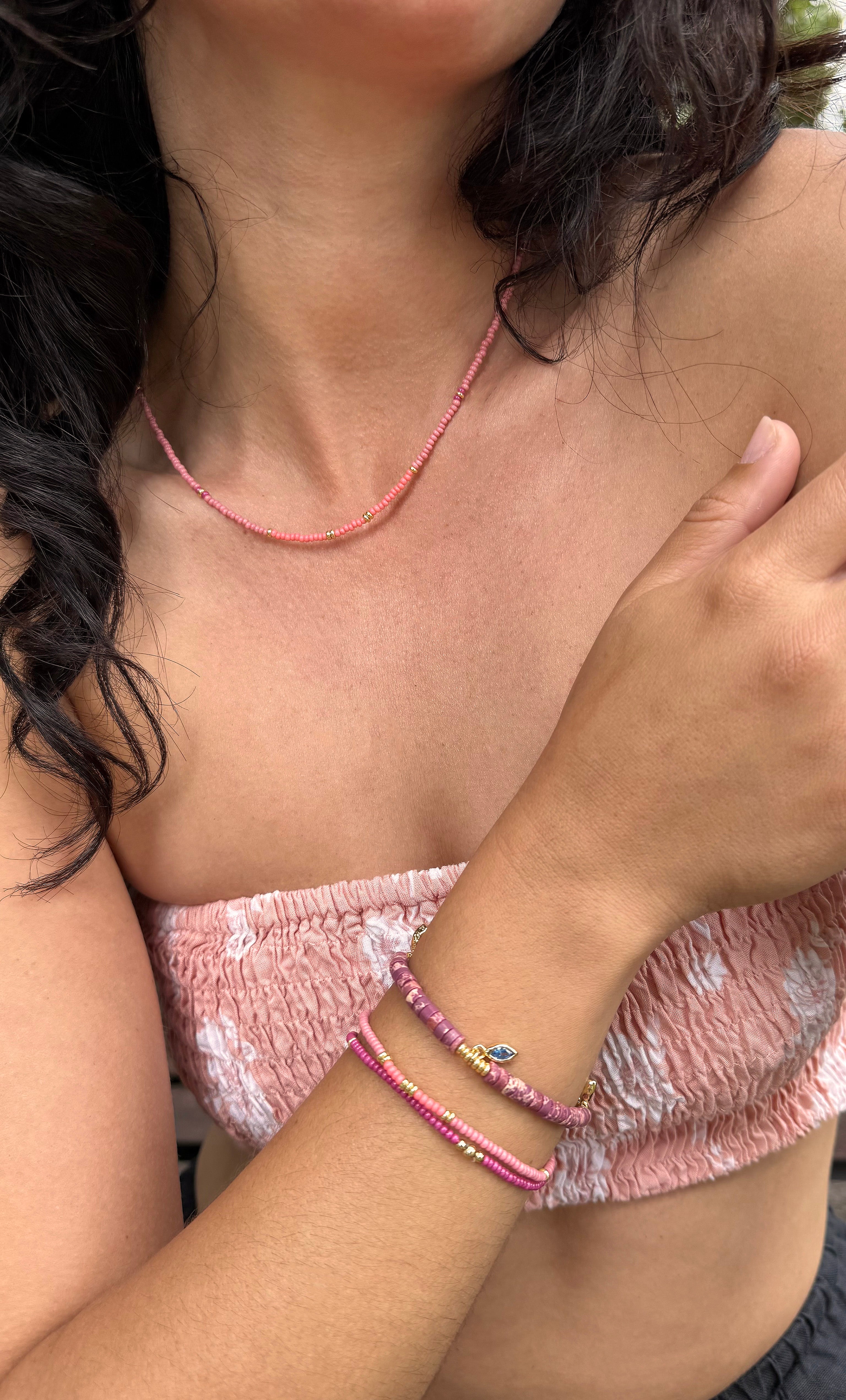 Pink Friendship Bracelet Set - Handmade Stackable Bracelets | Tunik