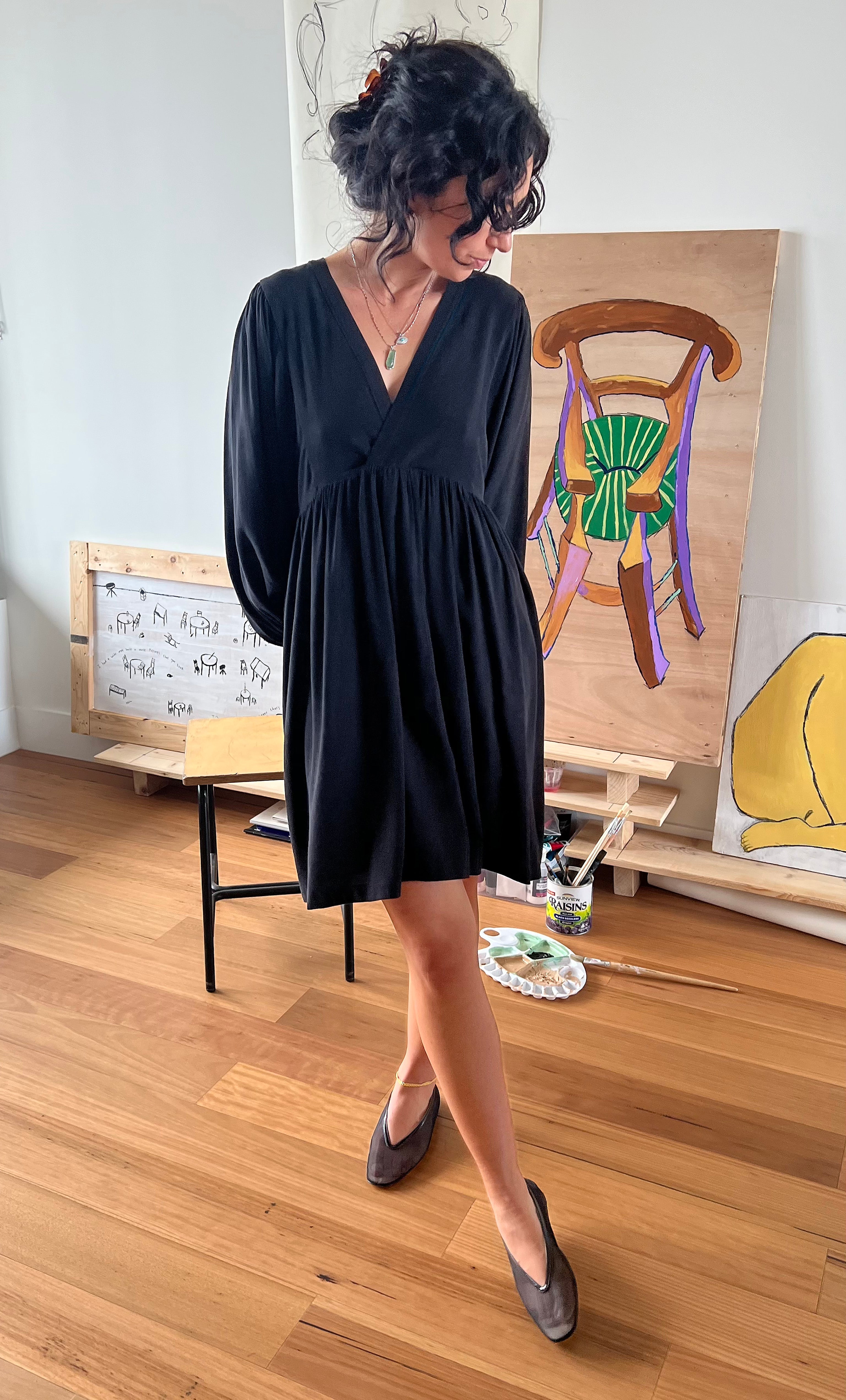 Harper Tencel Mini Dress – Poetic Puff Sleeve Flare in Black | Tunik Australia