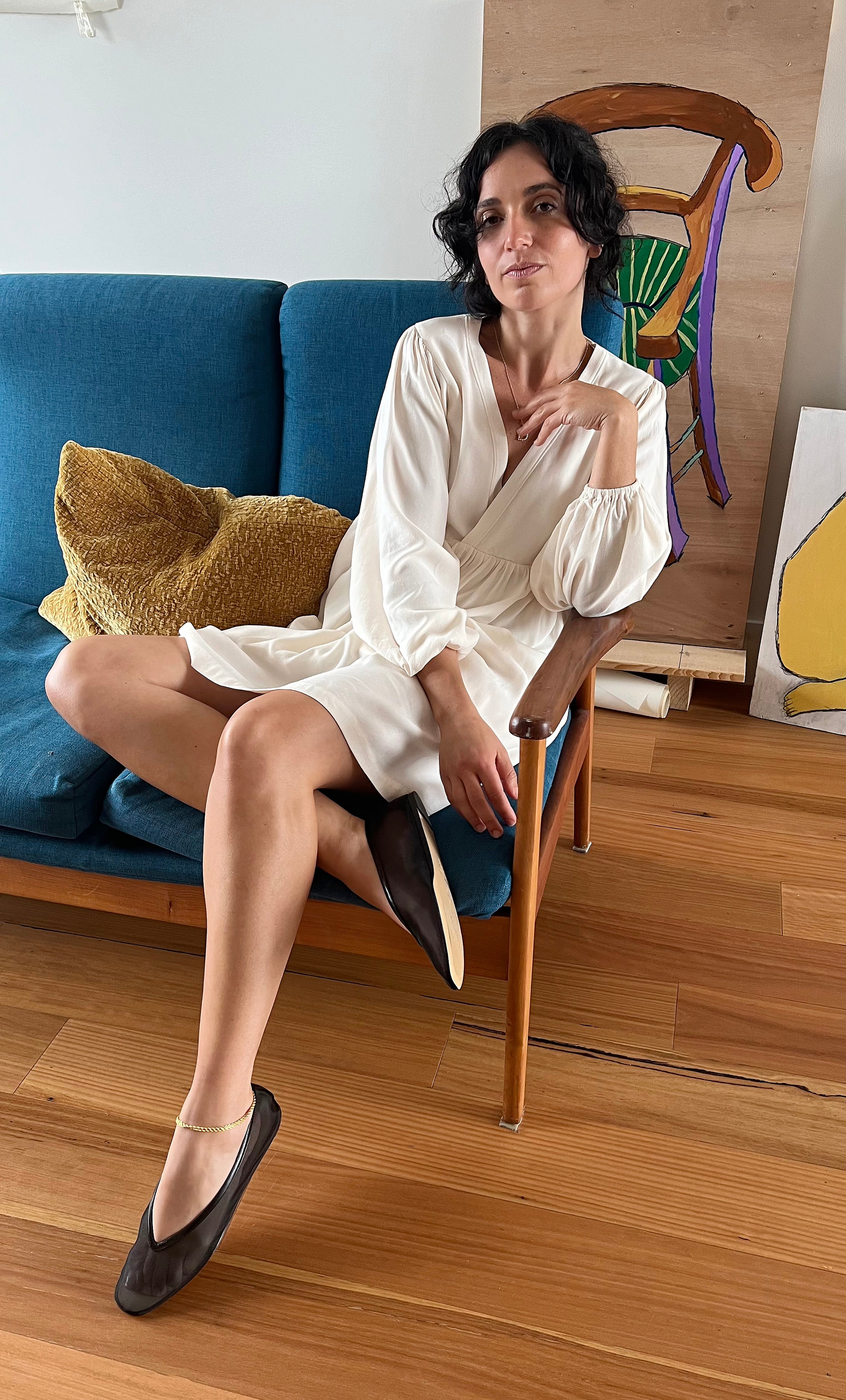 Harper Tencel Mini Dress – Poetic Puff Sleeve Flare in Cream | Tunik Australia