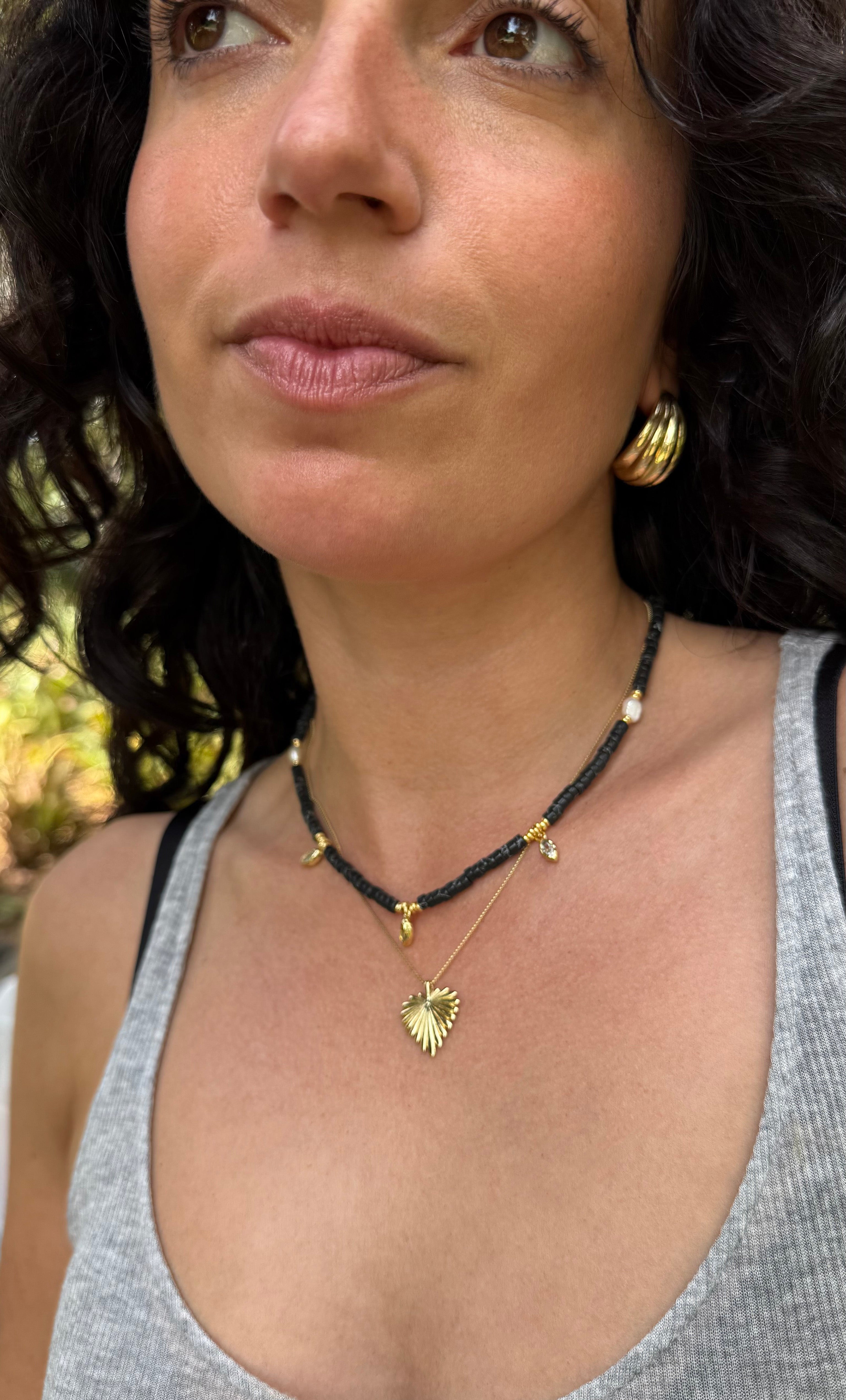 Ceres Heishi Beaded Necklace - Black - Gold Fill Charms | Tunik