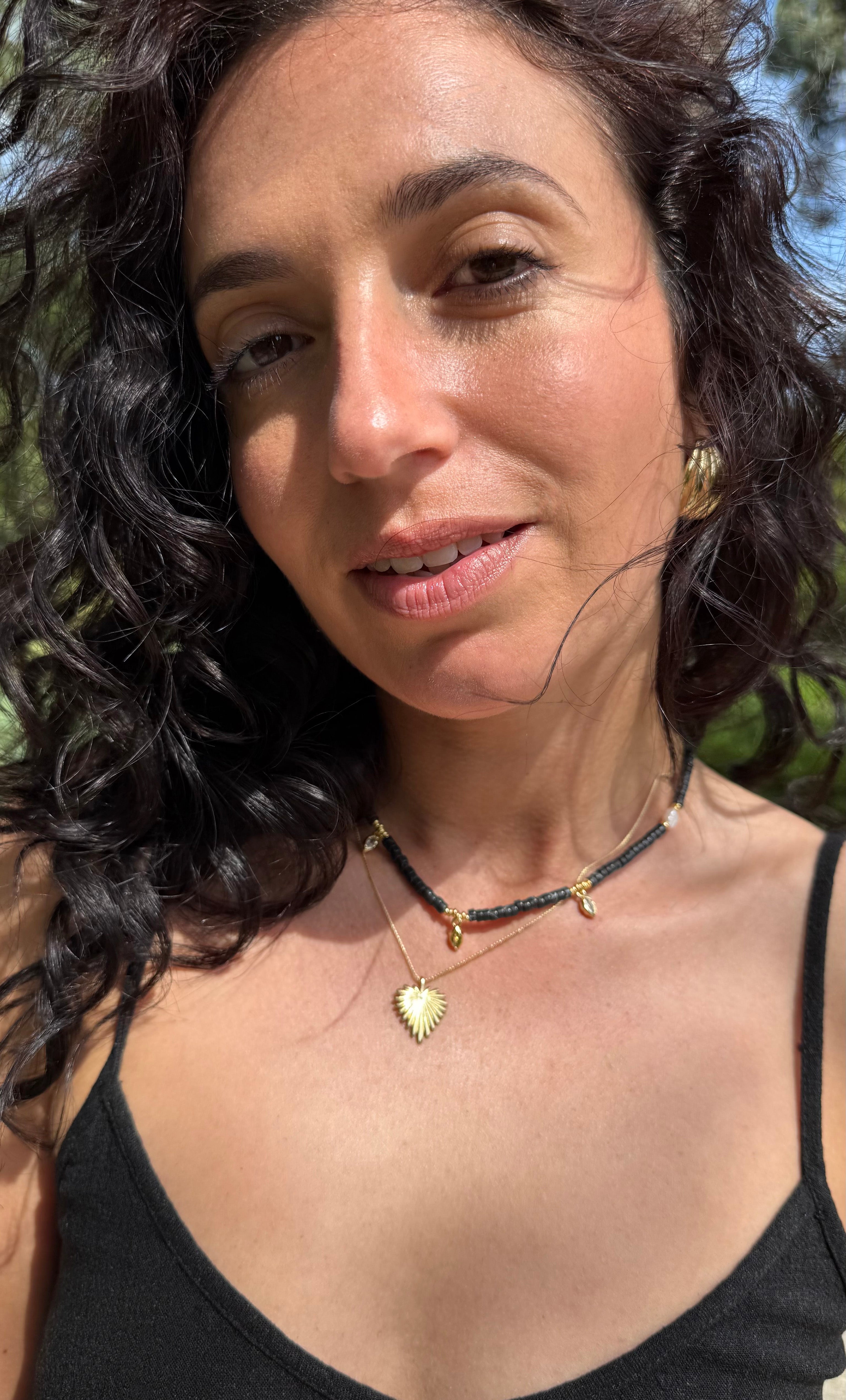 Ceres Heishi Beaded Necklace - Black - Gold Fill Charms | Tunik