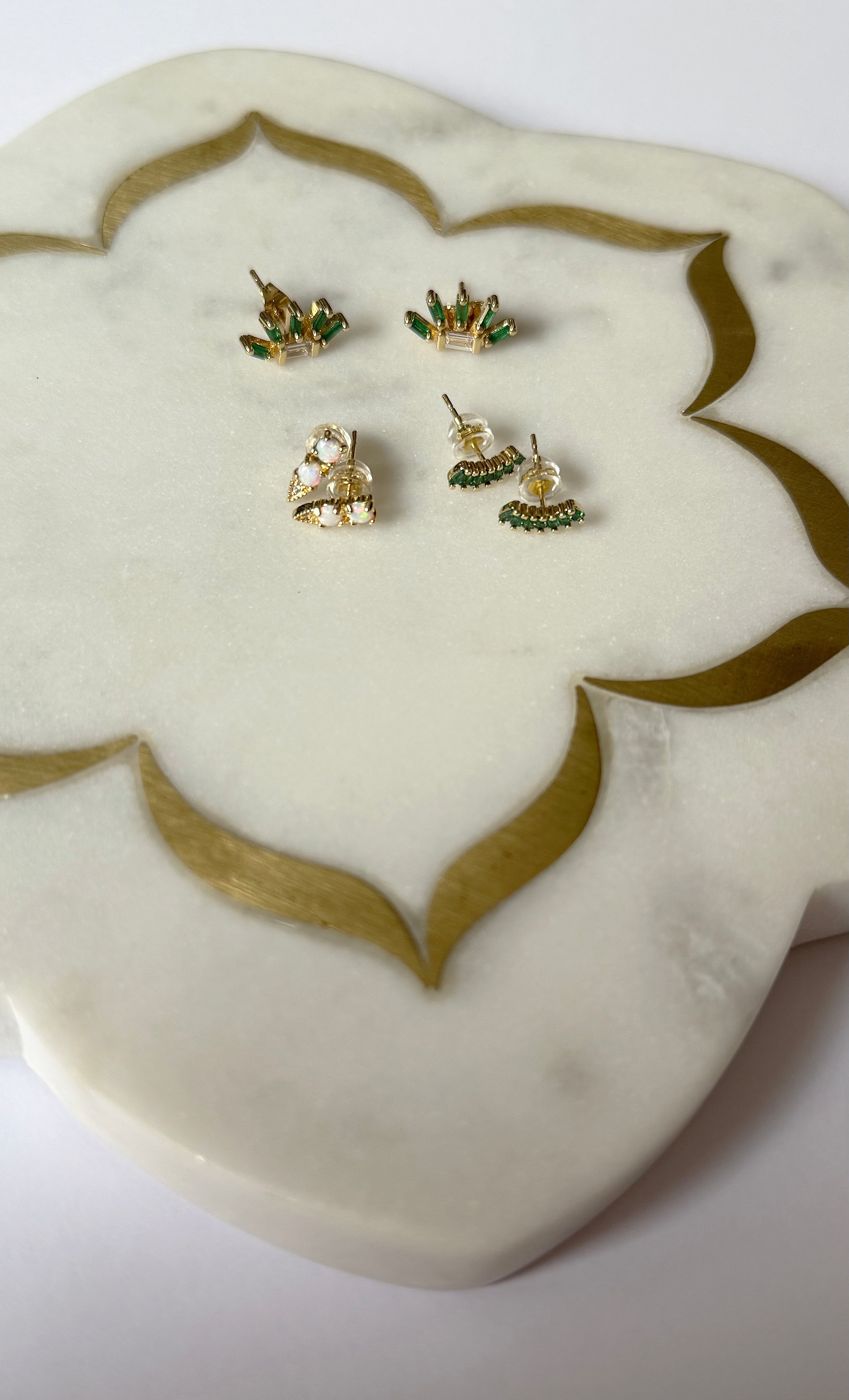 Crystal Crescent Stud Earrings - Baguette Zirconia - Gold Fill | Tunik