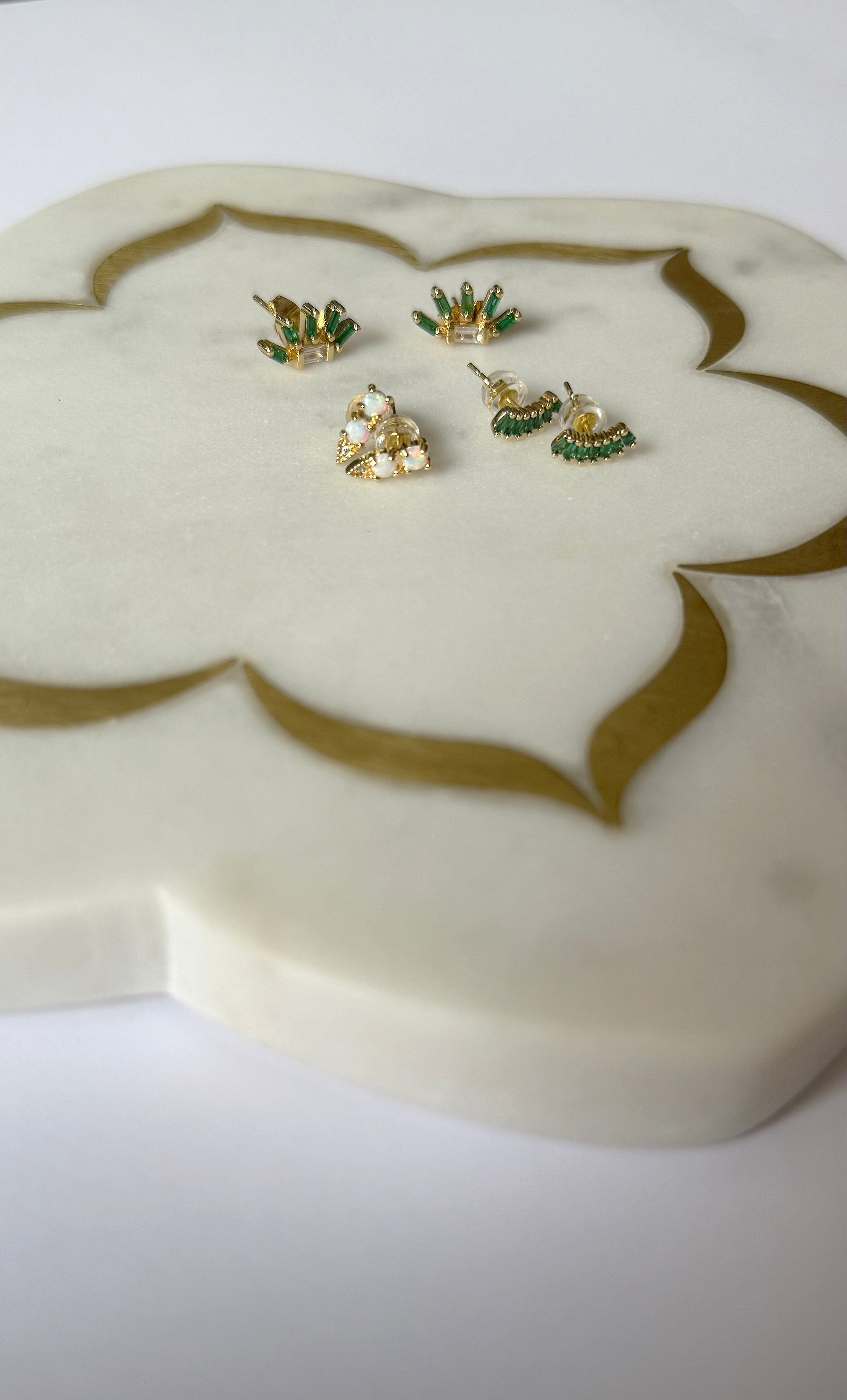 Crystal Crescent Stud Earrings - Baguette Zirconia - Gold Fill | Tunik