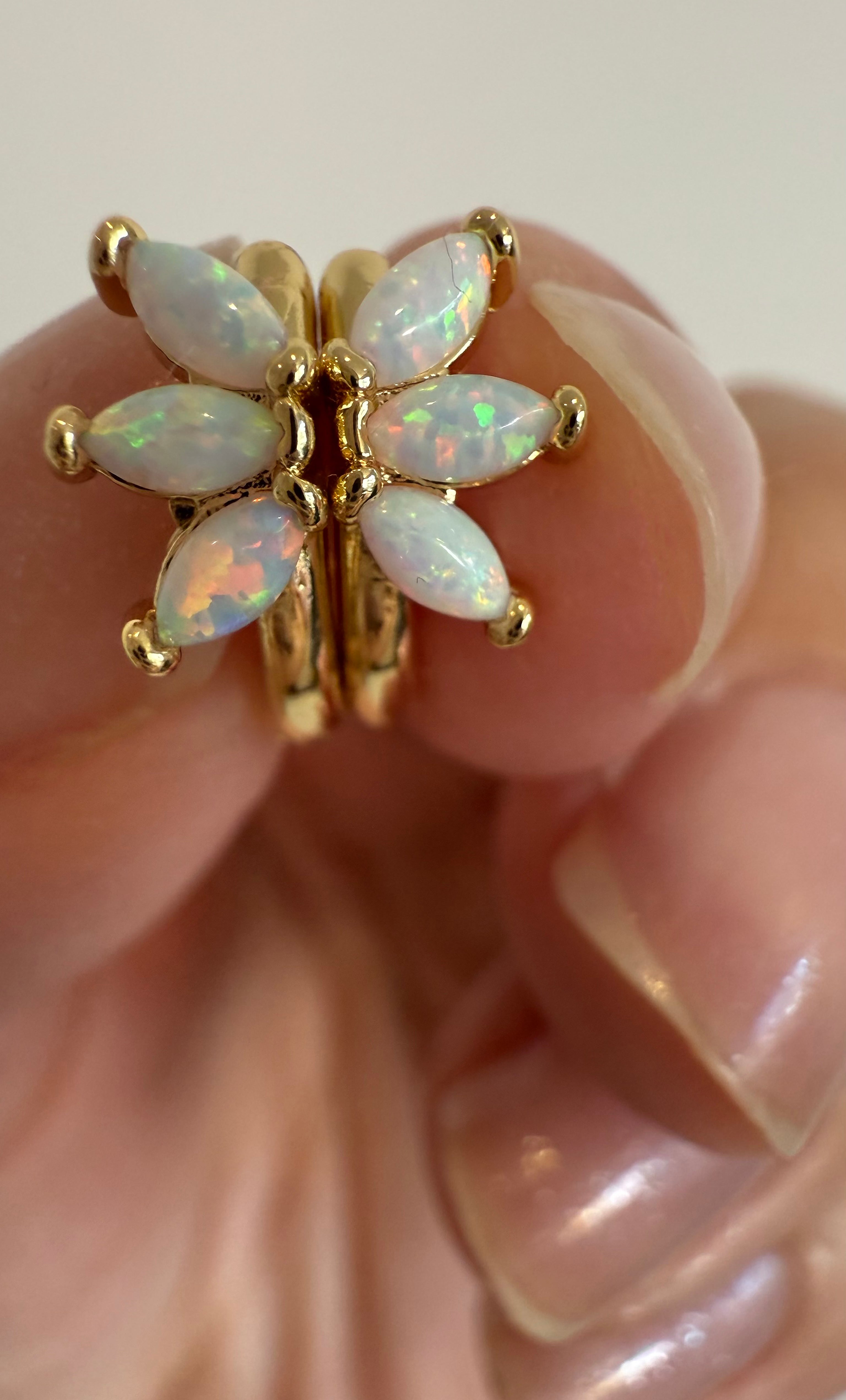 White Opal Lumino Huggie Earrings - Gold Fill | Tunik