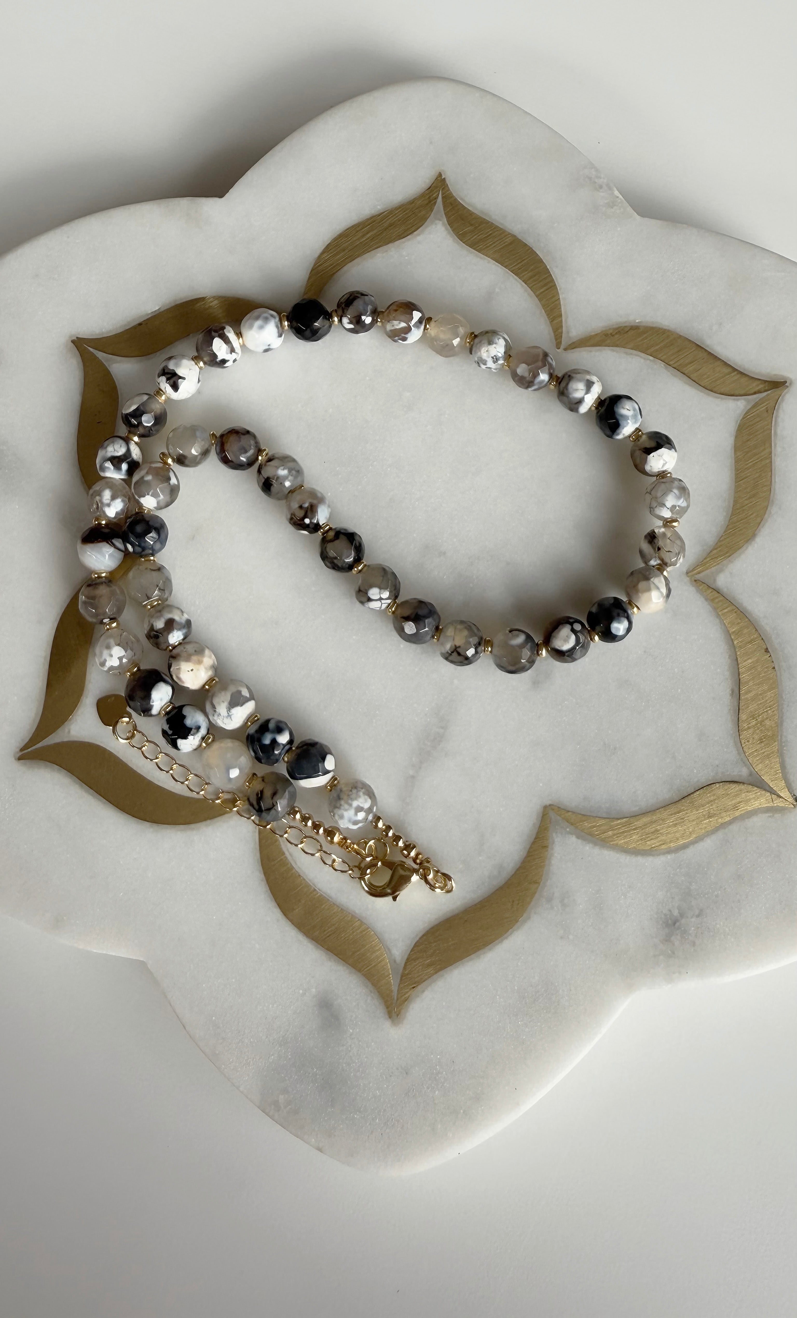 Sea Stones Coloured Black Agate Beaded Necklace - Handmade | Tunik