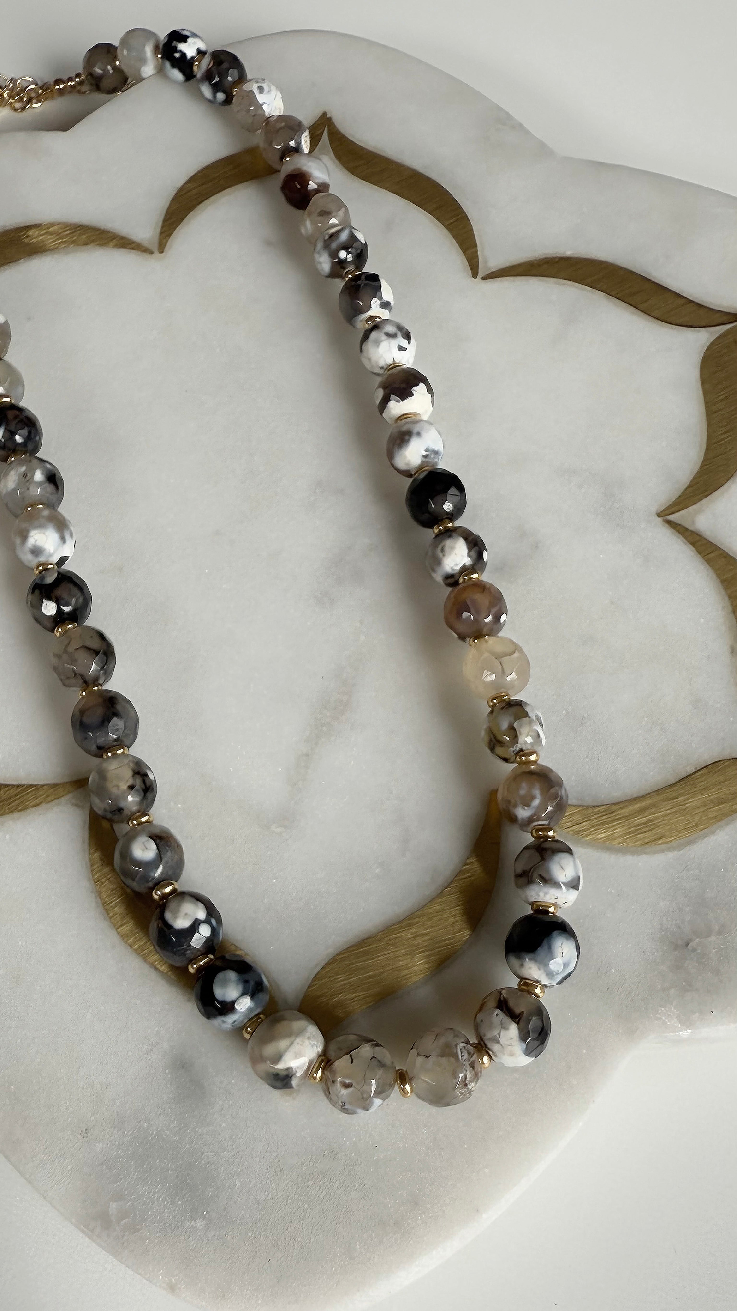 Sea Stones Coloured Black Agate Beaded Necklace - Handmade | Tunik