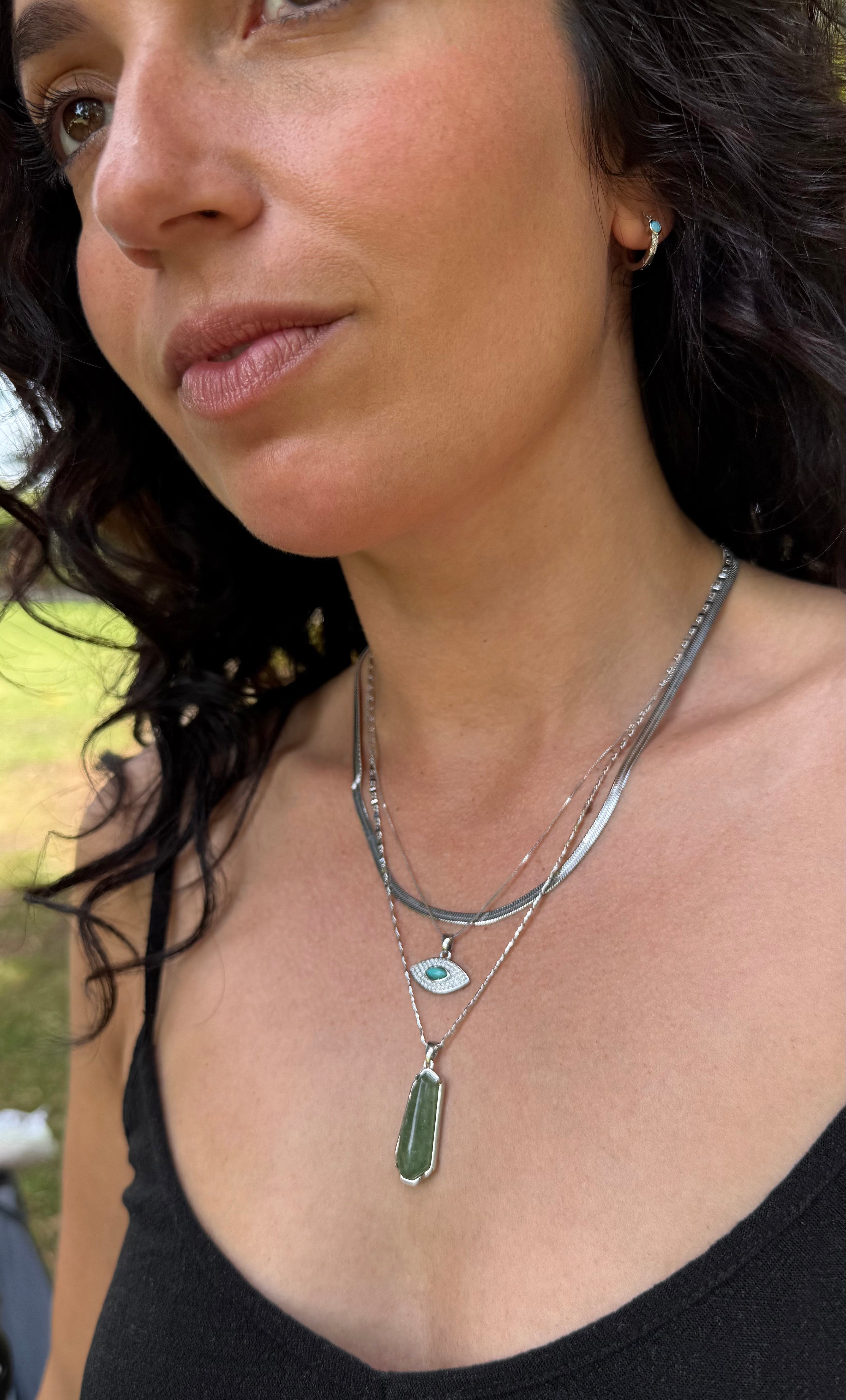 Night Ocean Aventurine Gemstone Pendant Necklace – 24K White Gold Fill | Tunik