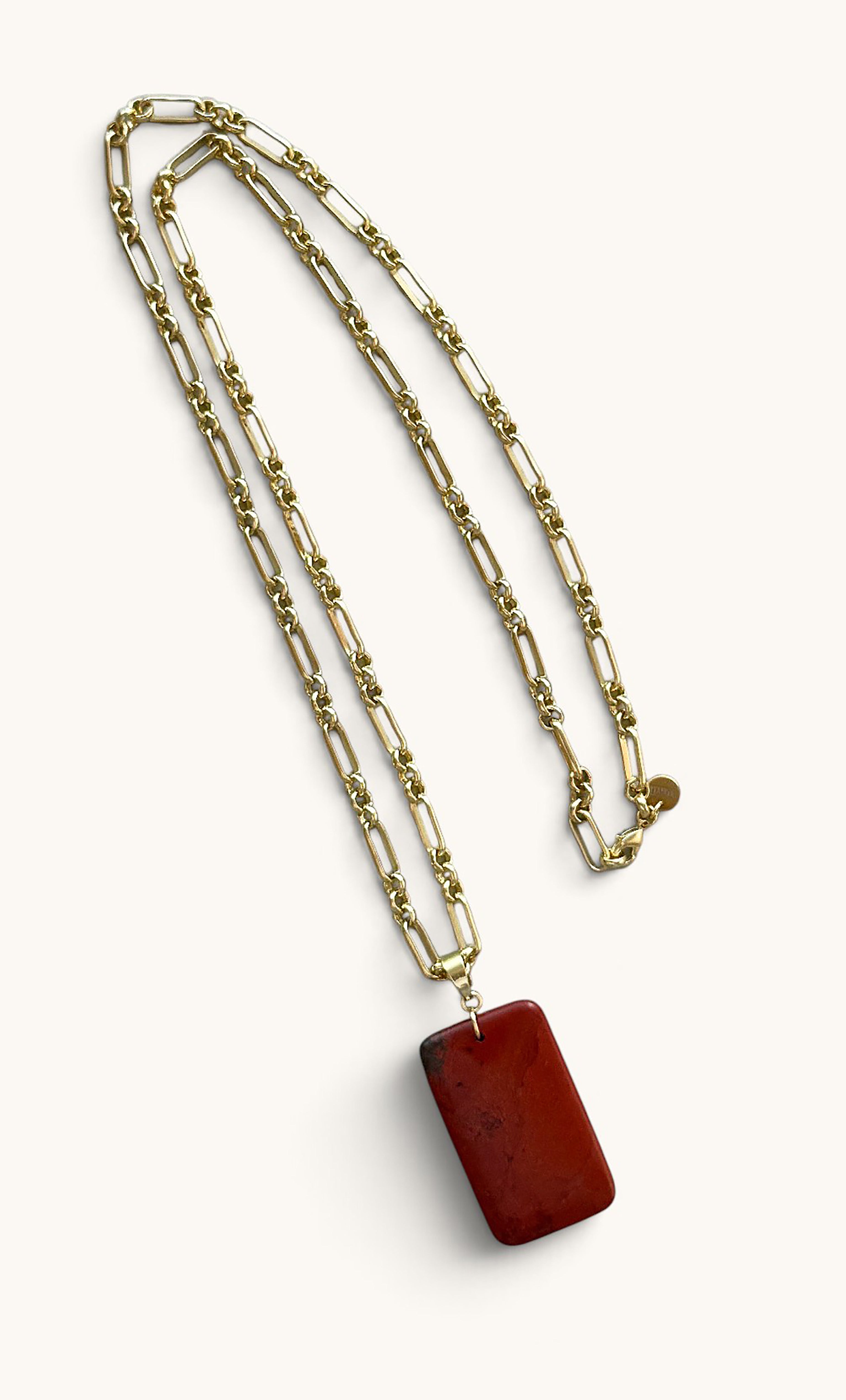 The Talisman Red Jasper Semi Precious Stone Pendant Gold Fill Figaro Chain Longline Necklace | Tunik