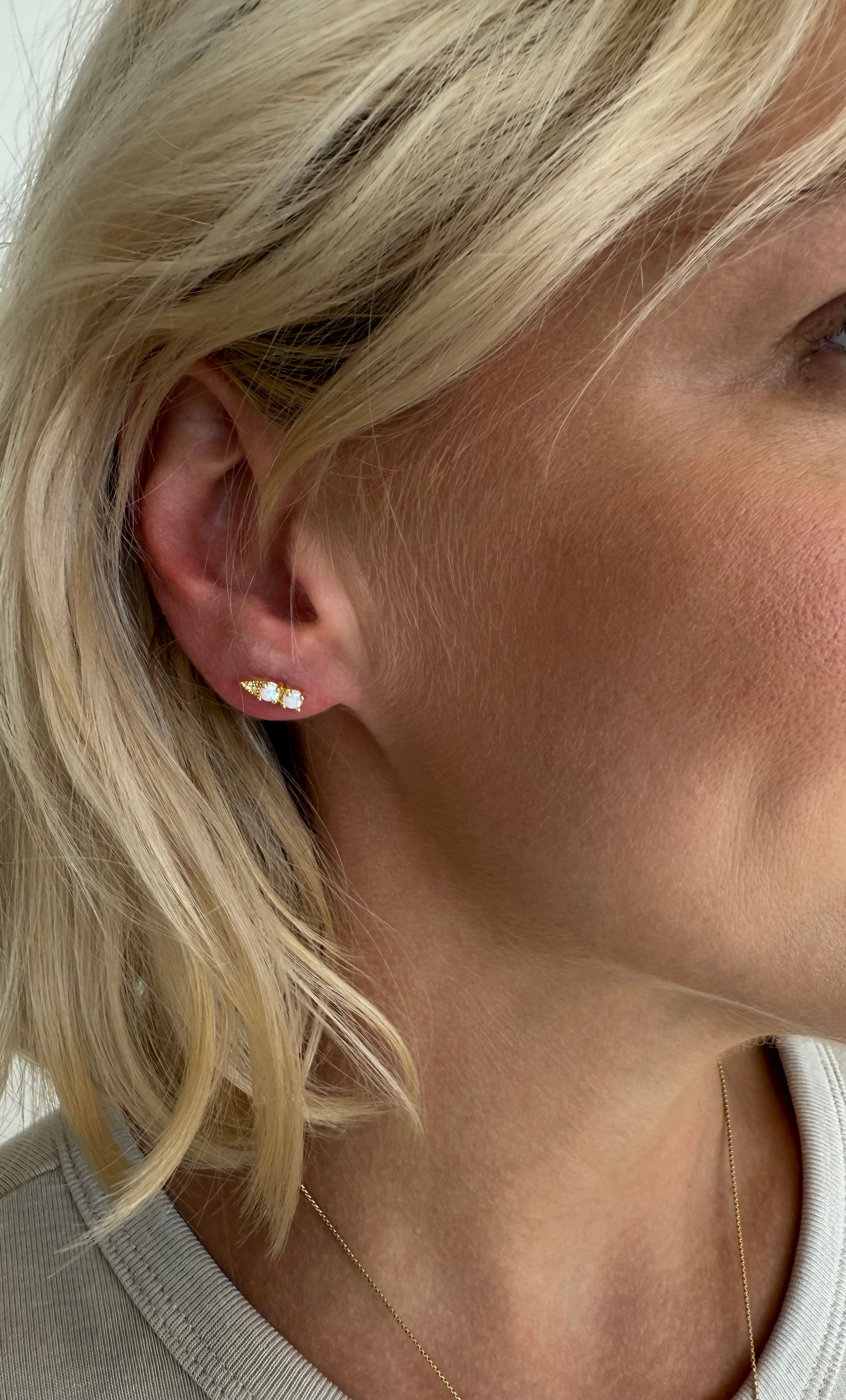 White Opal Arrow Studs Earrings - Gold Fill | Tunik
