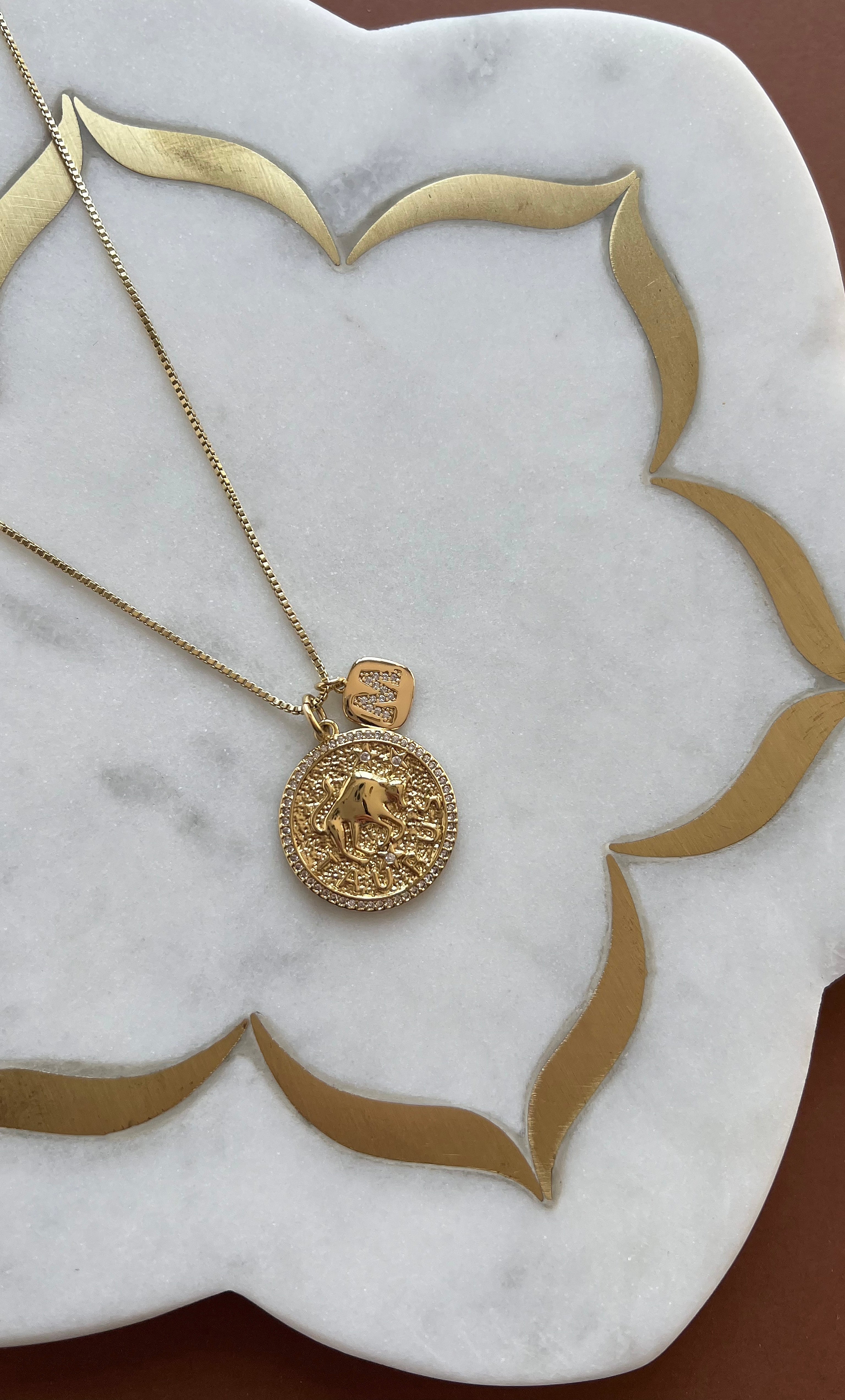 Zodiac Medallion Necklace with Personalised Initial Charm - 14K Gold Fill | Tunik