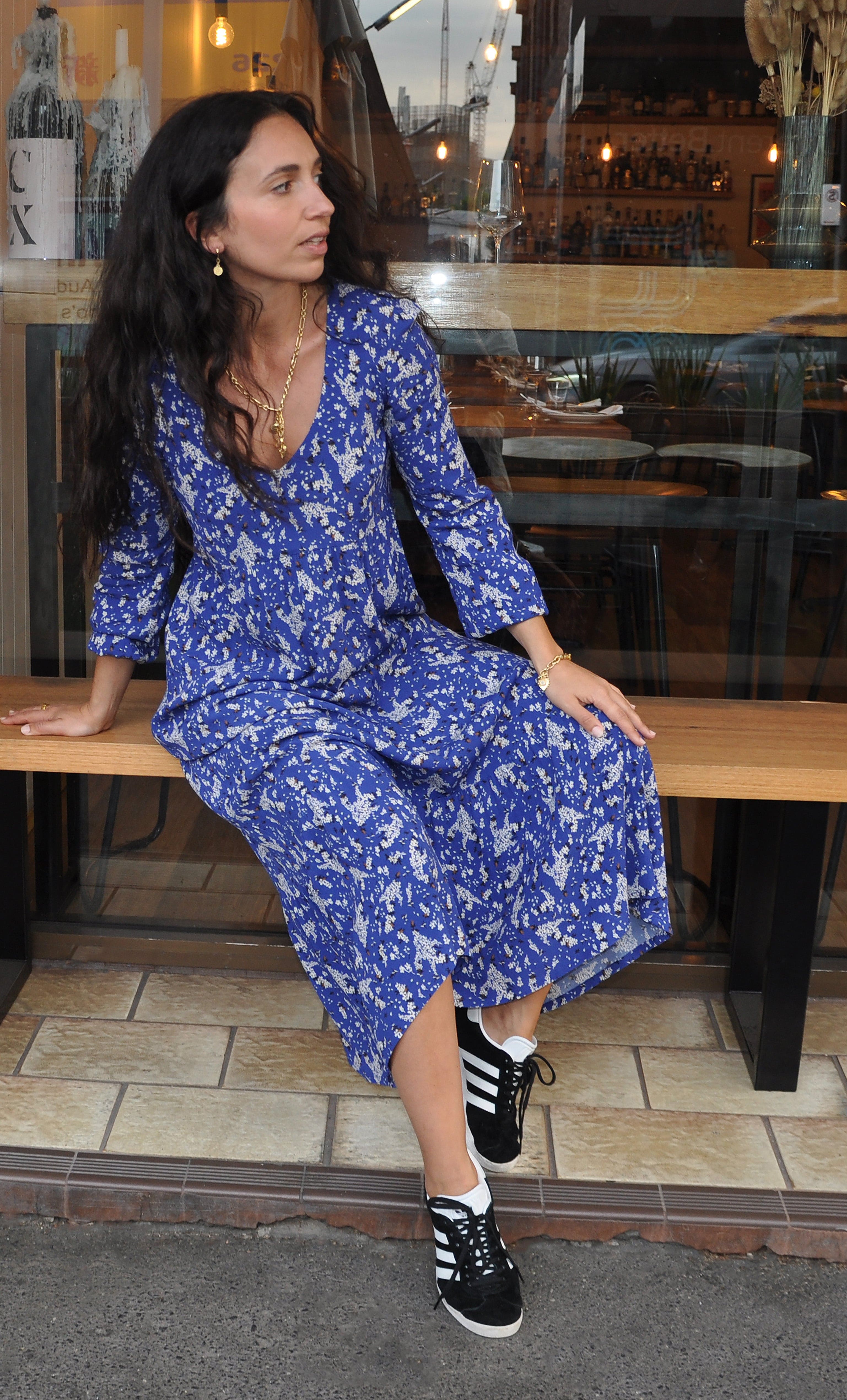 Lola Maxi Dress by Tunik – Blue Daisy Floral Print, Made in Australia