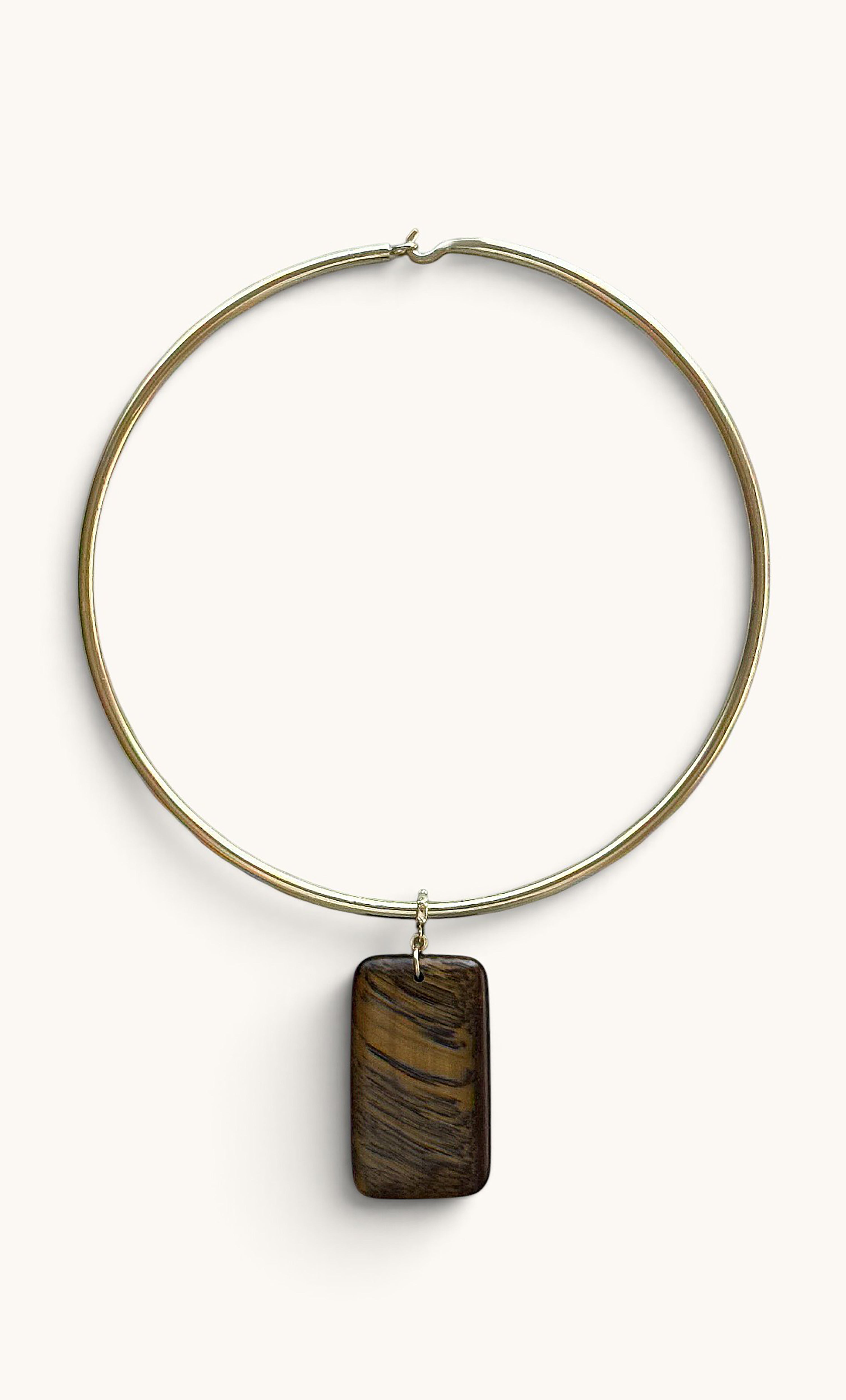 Gold fill collar necklace with rectangular Tigers Eye stone pendant by Tunik.