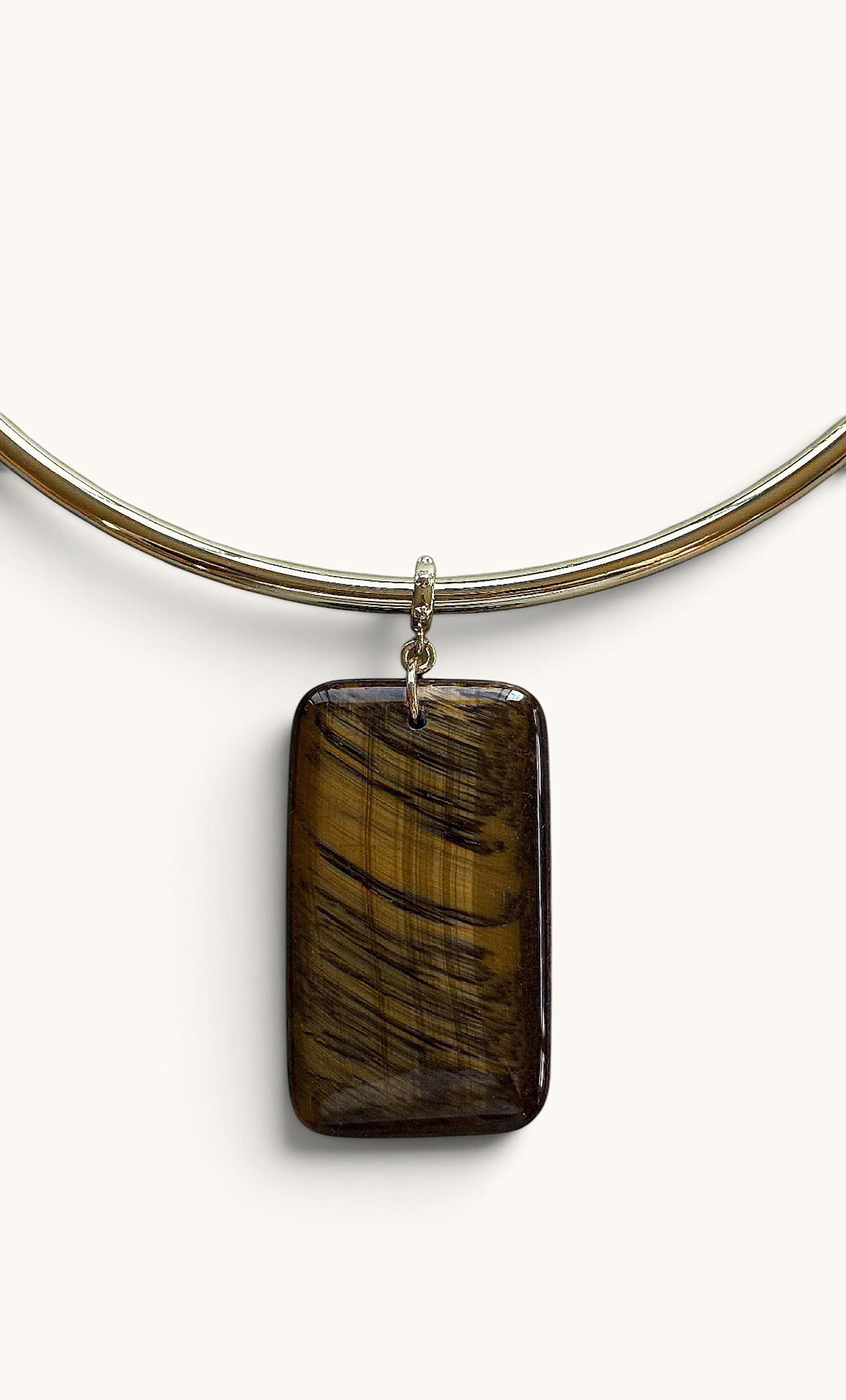 The Sacred Stone Semi Precious Tigers Eye Pendant Gold Fill Collar Necklace | Tunik