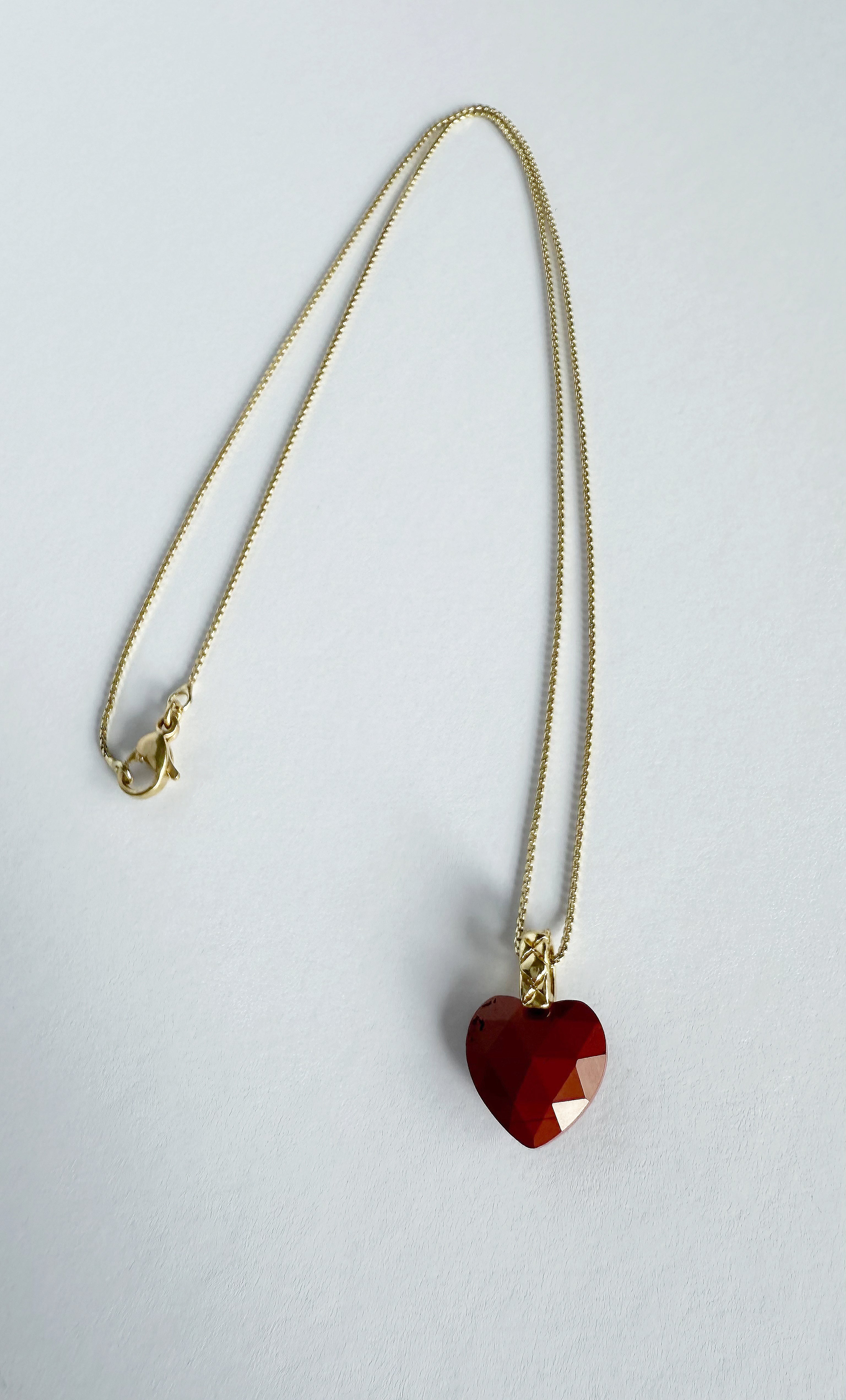 Carved Heart Carnelian Stone Pendant Necklace 18K Gold Fill | Tunik