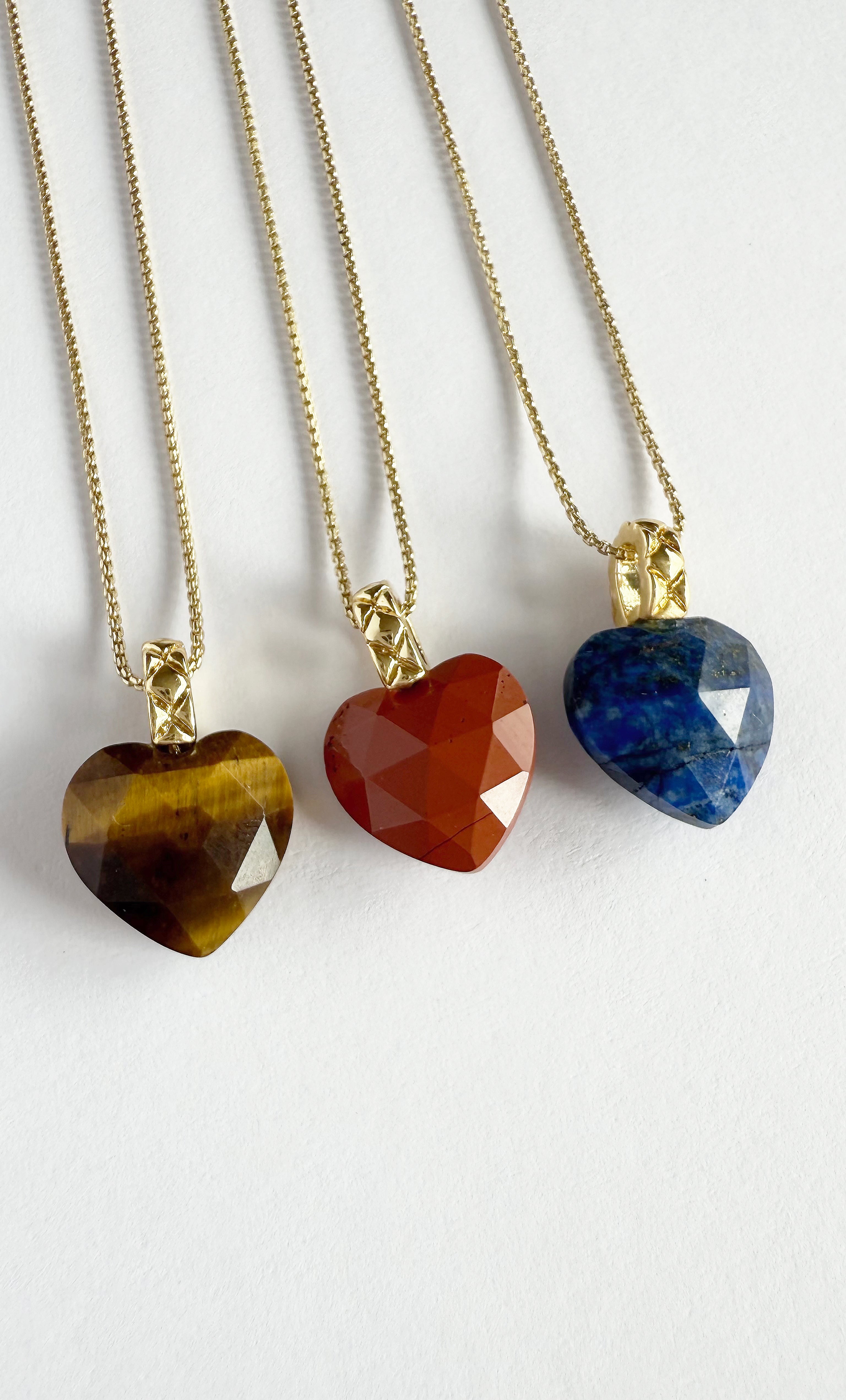 Carved Heart Tigers Eye Stone Pendant Necklace 18K Gold Fill | Tunik